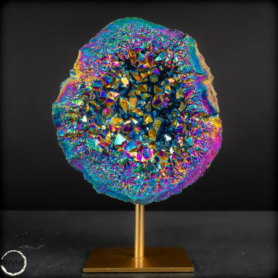 Rainbow of Energy – Aura Amethyst on a Stand. Unique- 679.64 g