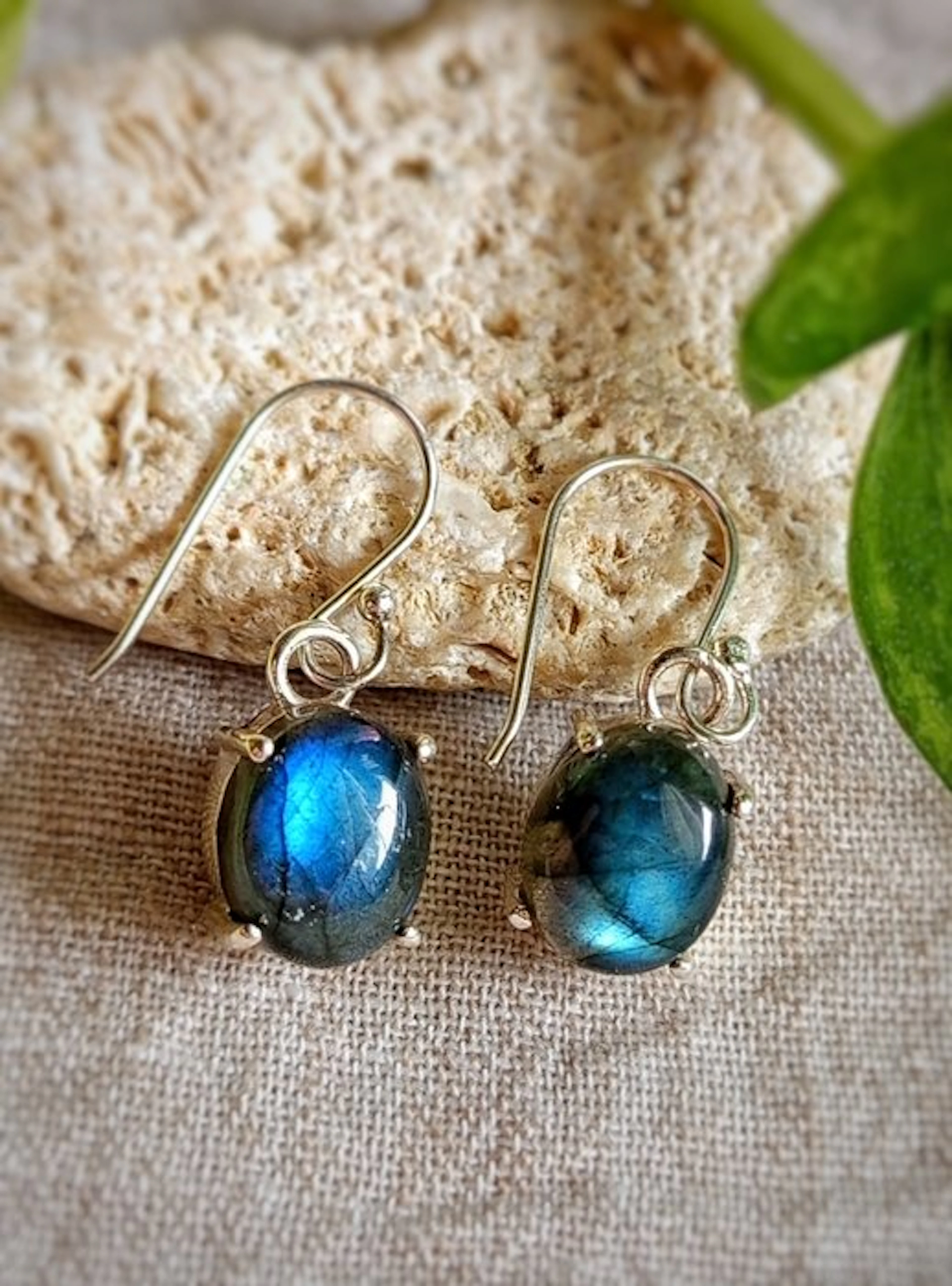 925 silver hook earrings with blue Labradorite