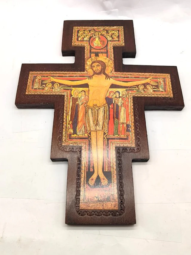 Sculpture, Grande Crocifisso di San Damiano - 43 cm - Wood
