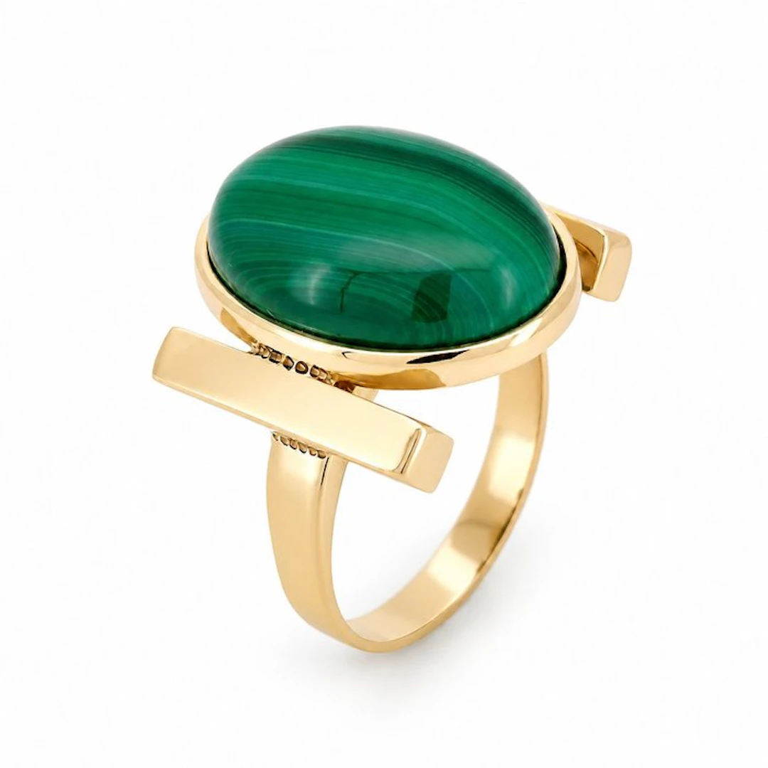 Ring - 18 kt. Yellow gold, Malachite - 9.00ct. tw. - Made in Italy - Handmade