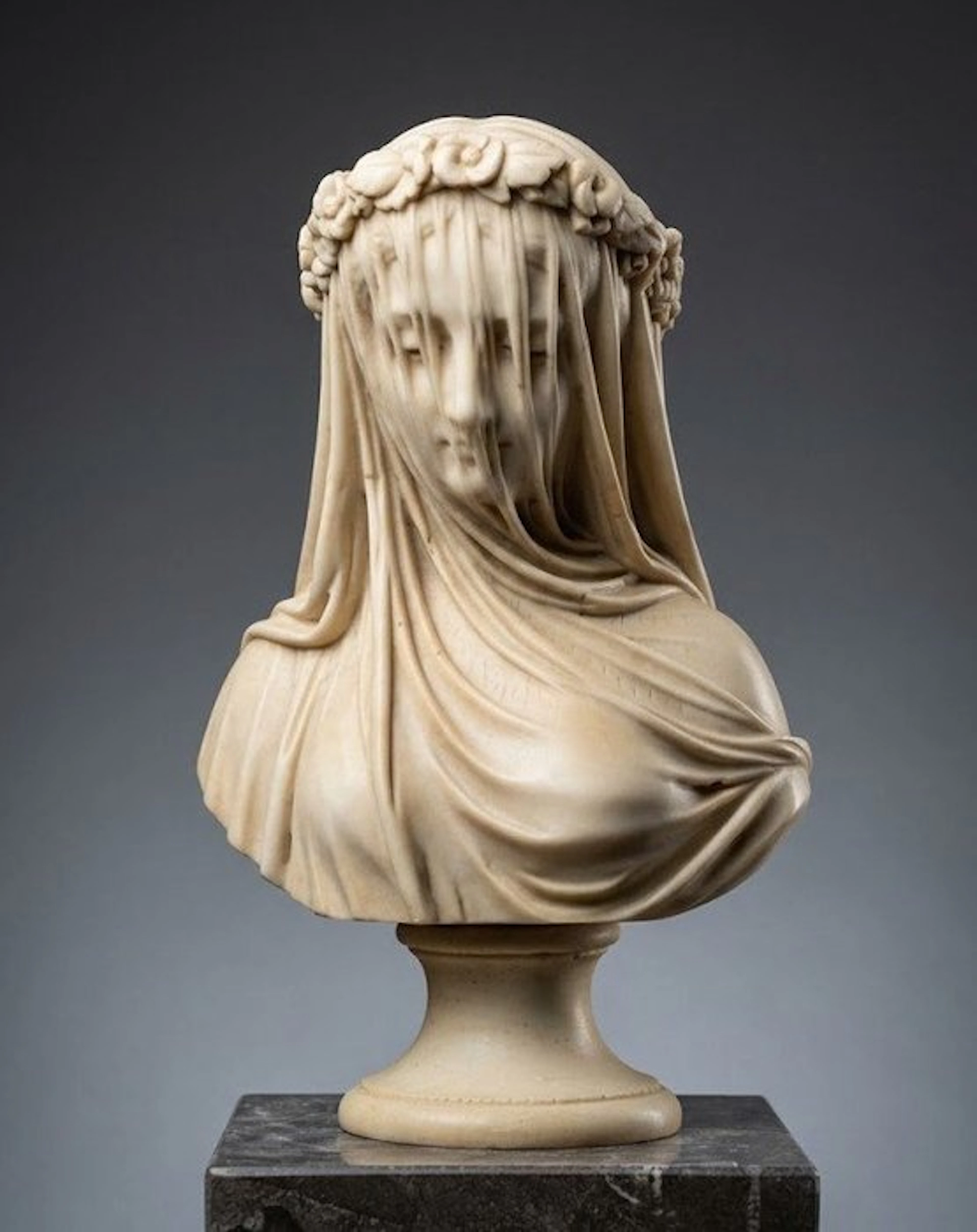 Sculpture, Vergine Velata - 49 cm - Reconstituted Carrara marble