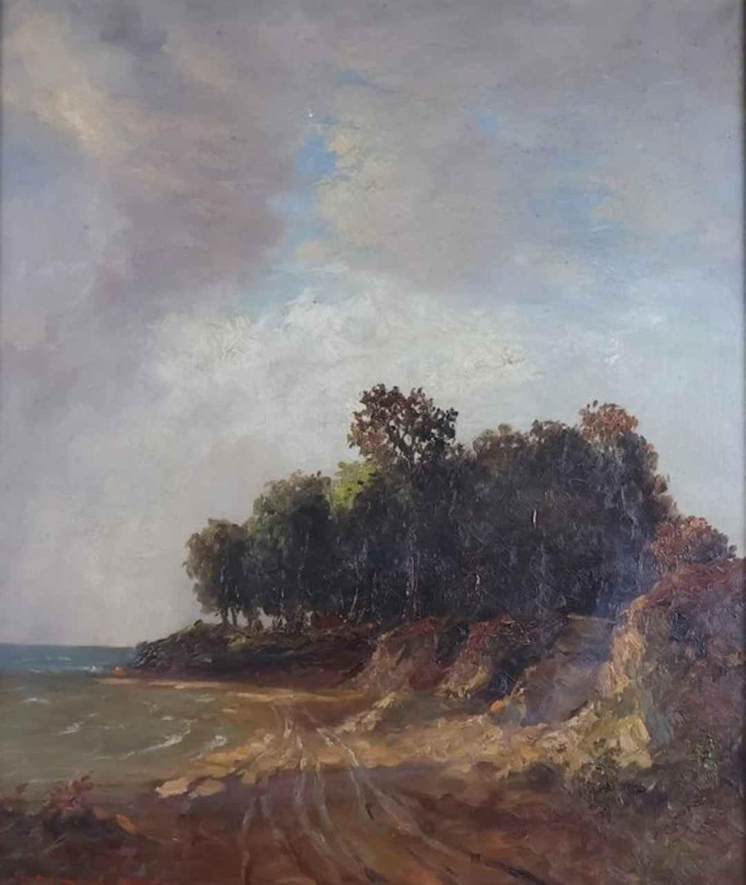 German school (XX) - Küstenlandschaft mit Baumgruppe auf der Steilküste