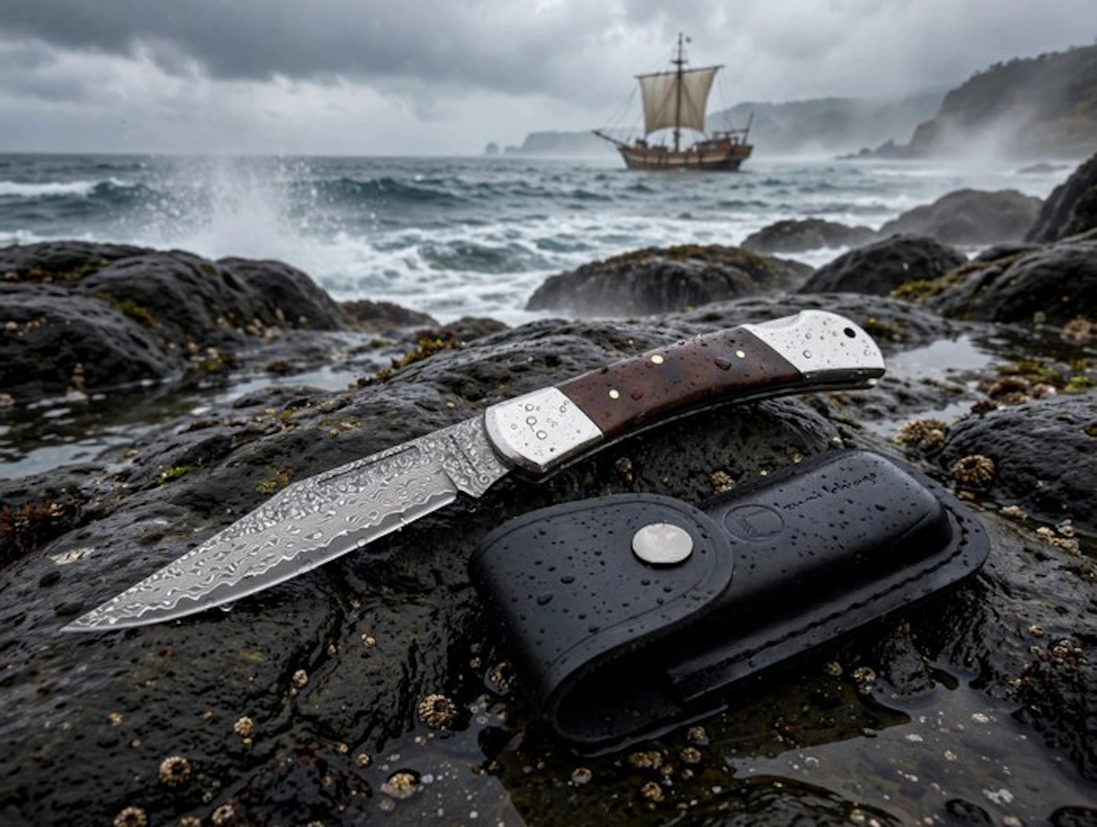 Izumi Ichiago - Table knife - Damascus pocket knife...