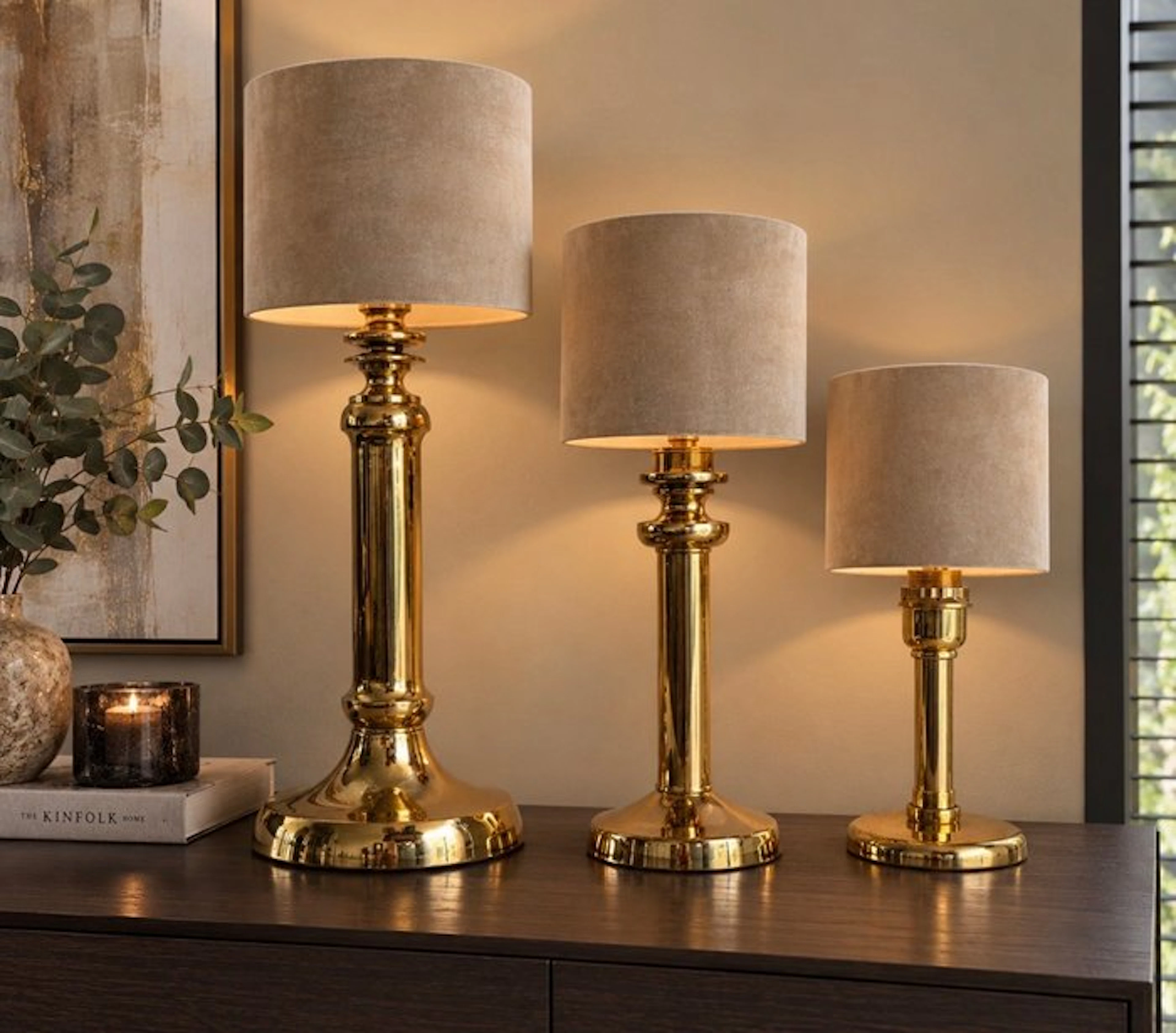 Table lamp (3) - Set of 3 classic brass lamp bases – various sizes - Brass