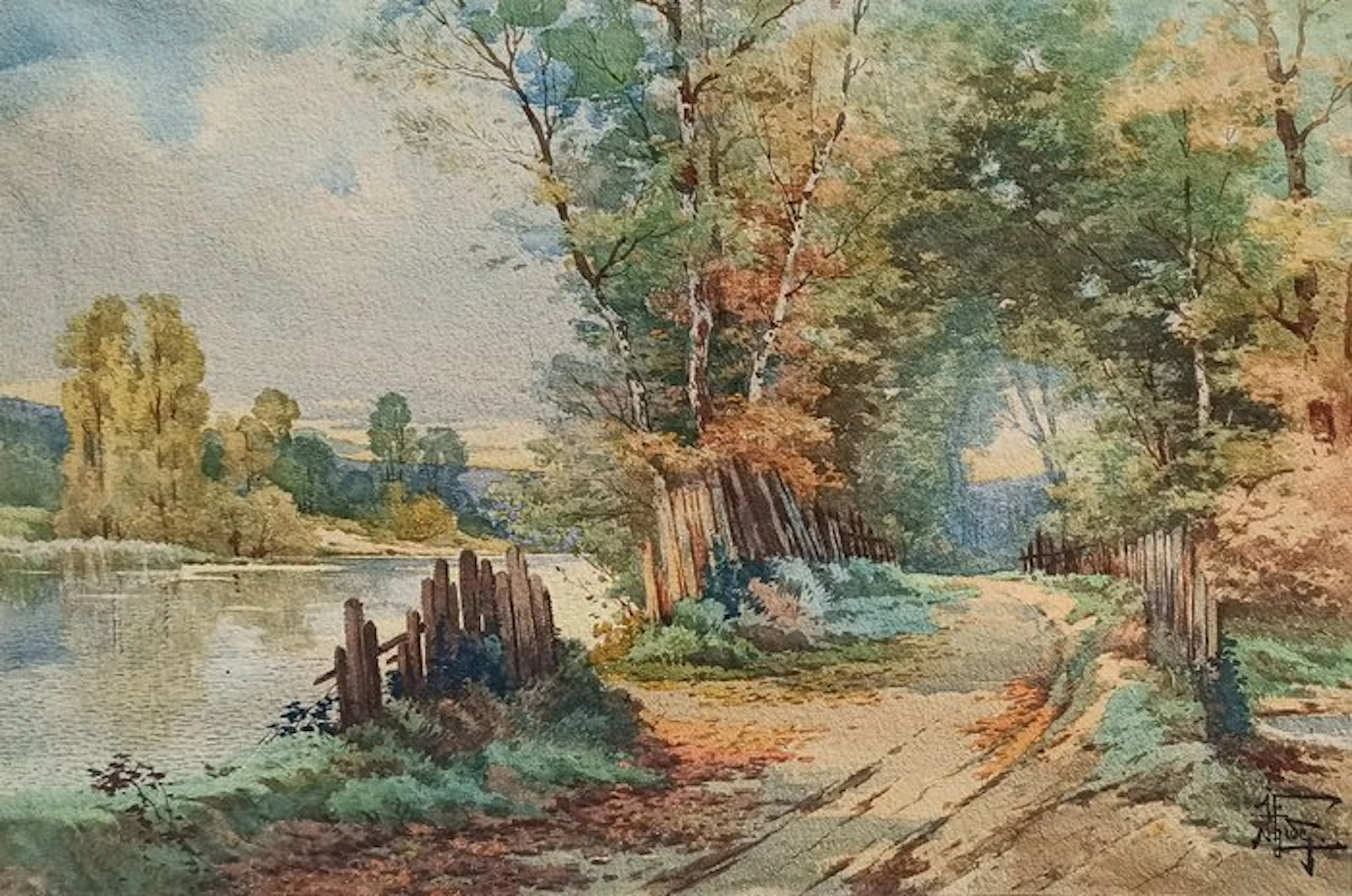 Théophile Gide (1822-1890) - French landscape - Country path and river