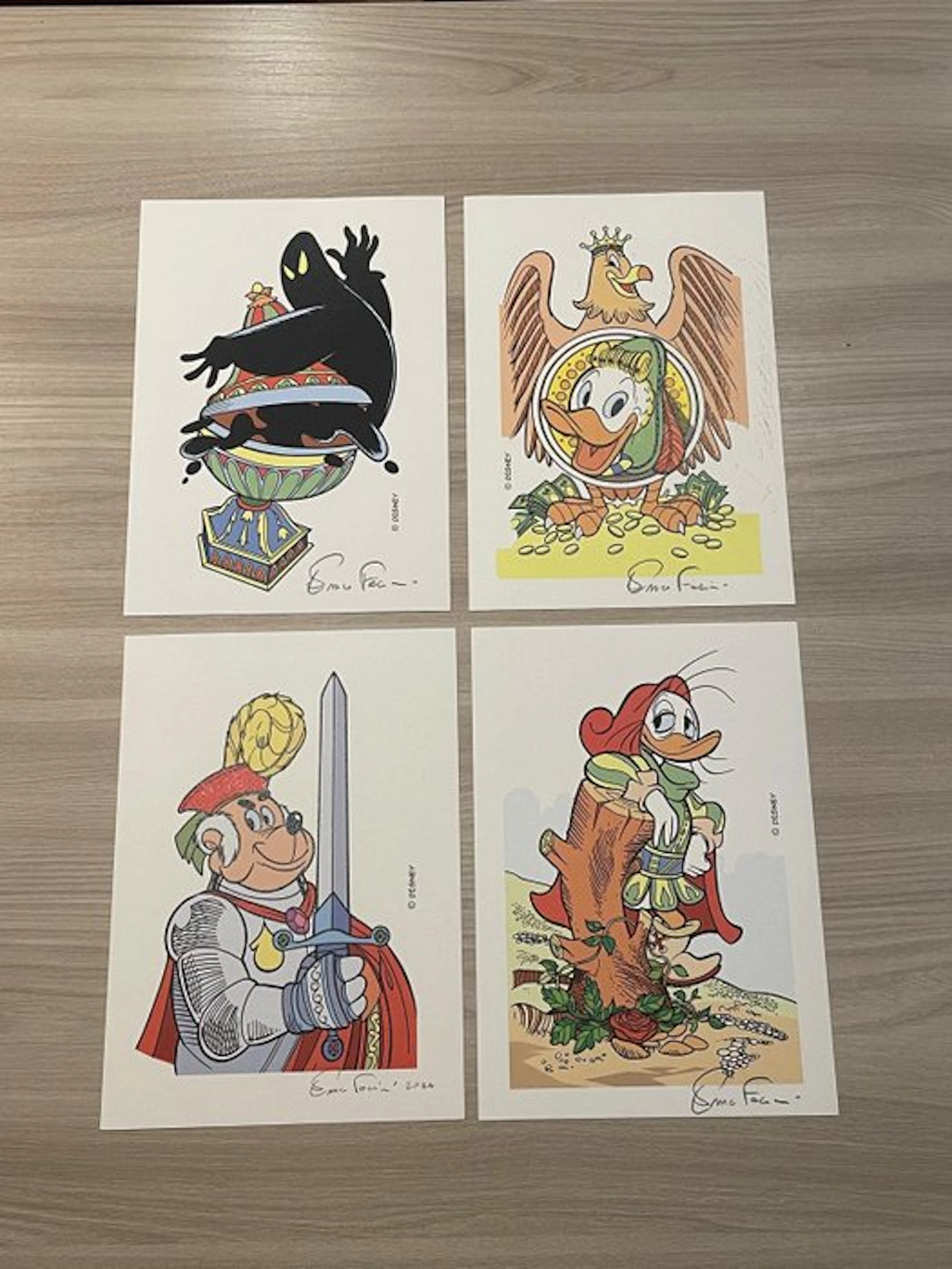 Enrico Faccini - 4 Offset Print - Topolino - Signed - 4 assi carte napoletane