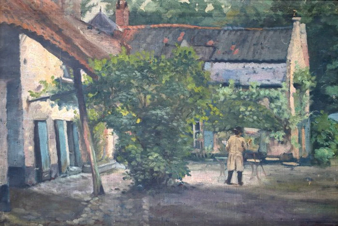 École impressionniste française - Le peintre dans la cour