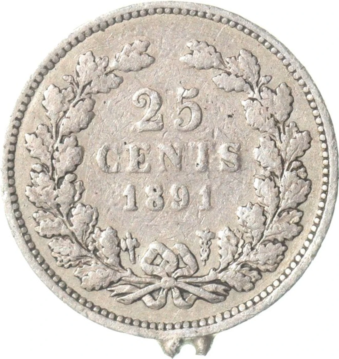 Netherlands. Wilhelmina. 25 Cents 1891 contemporaine vervalsing ZELDZAAM