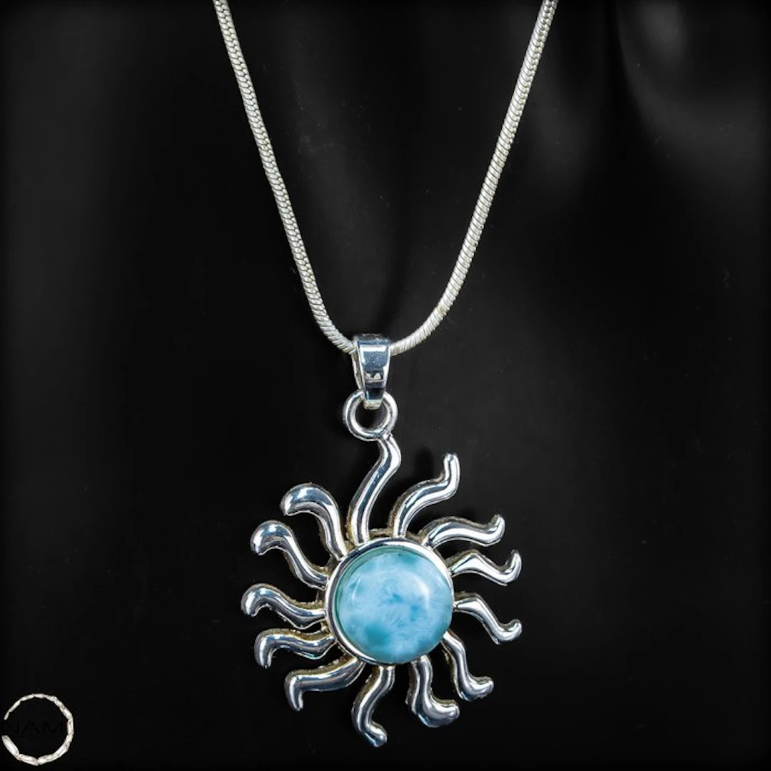 Larimar sun pendant made of 925 silver – handmade...