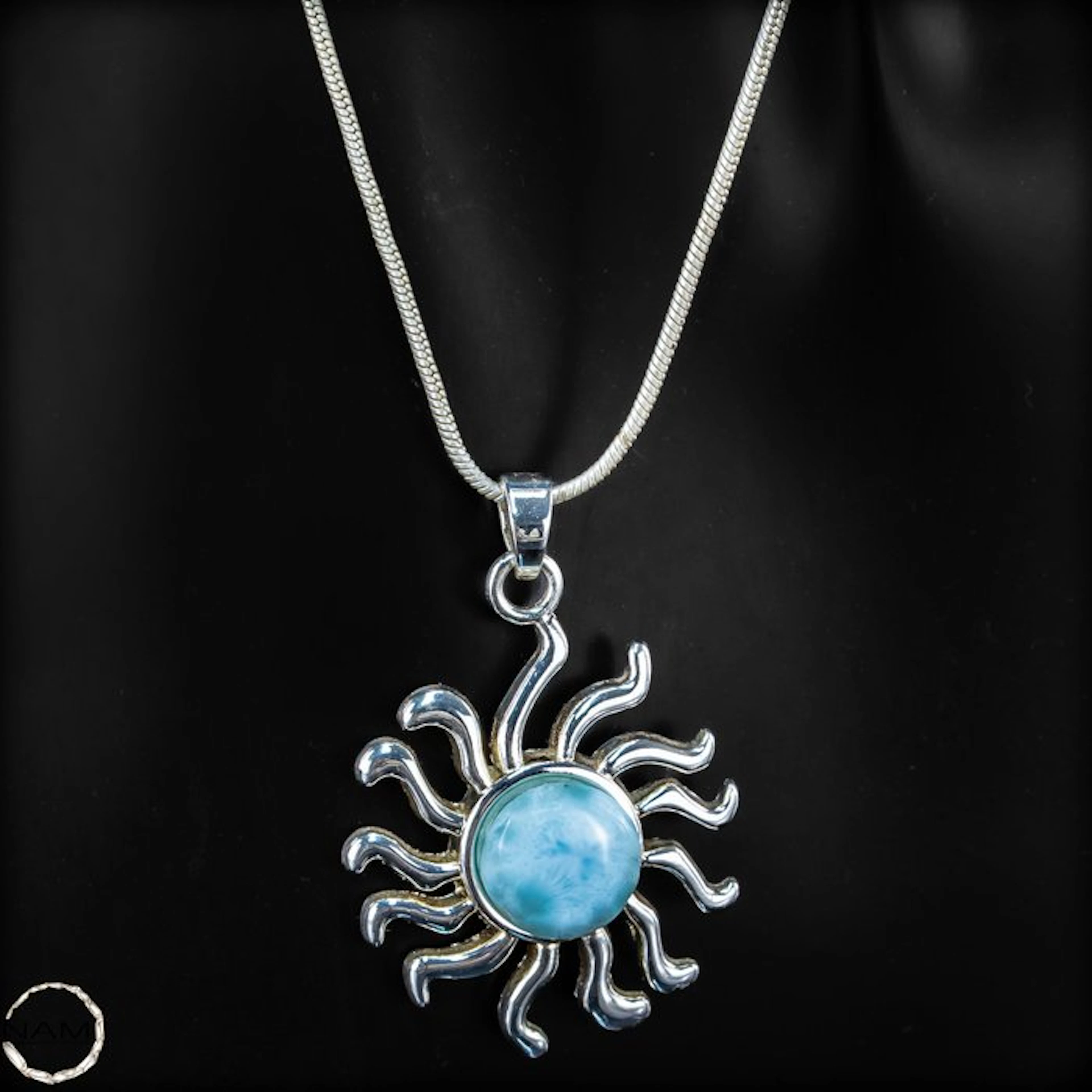 Larimar sun pendant made of 925 silver – handmade...