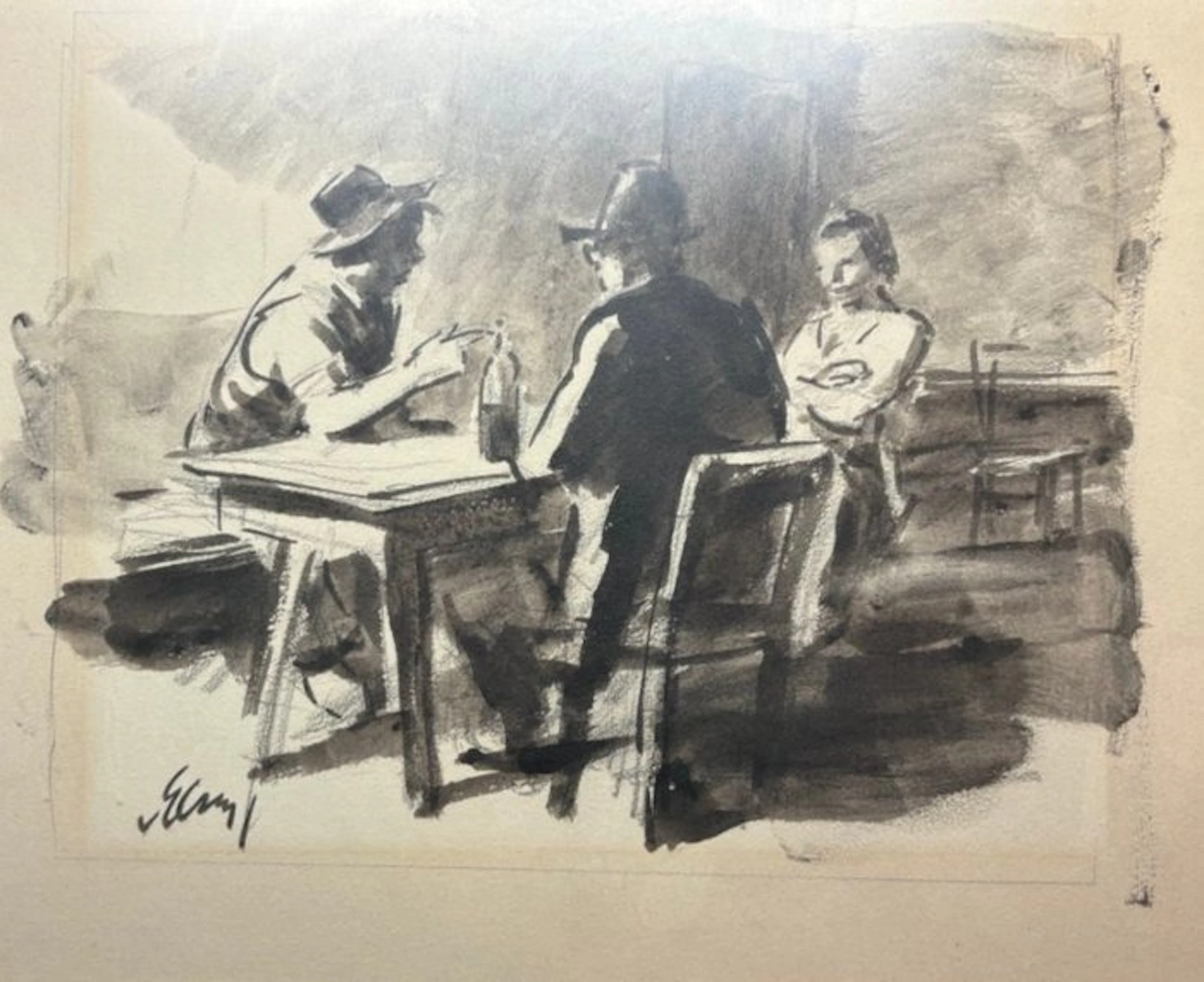 Theodore van Elsen (1896-1961) - Drie figuren aan een tafel