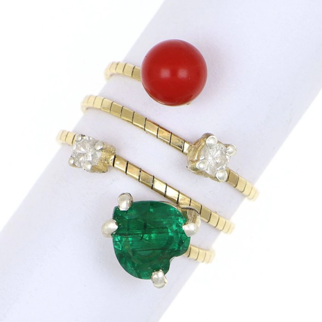 No reserve price - Ring - 18 kt. Yellow gold Emerald - Diamond