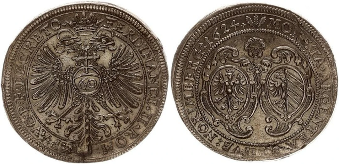 Germany, Nuremberg. –. Reichsguldiner (60 Kreuzer) 1624