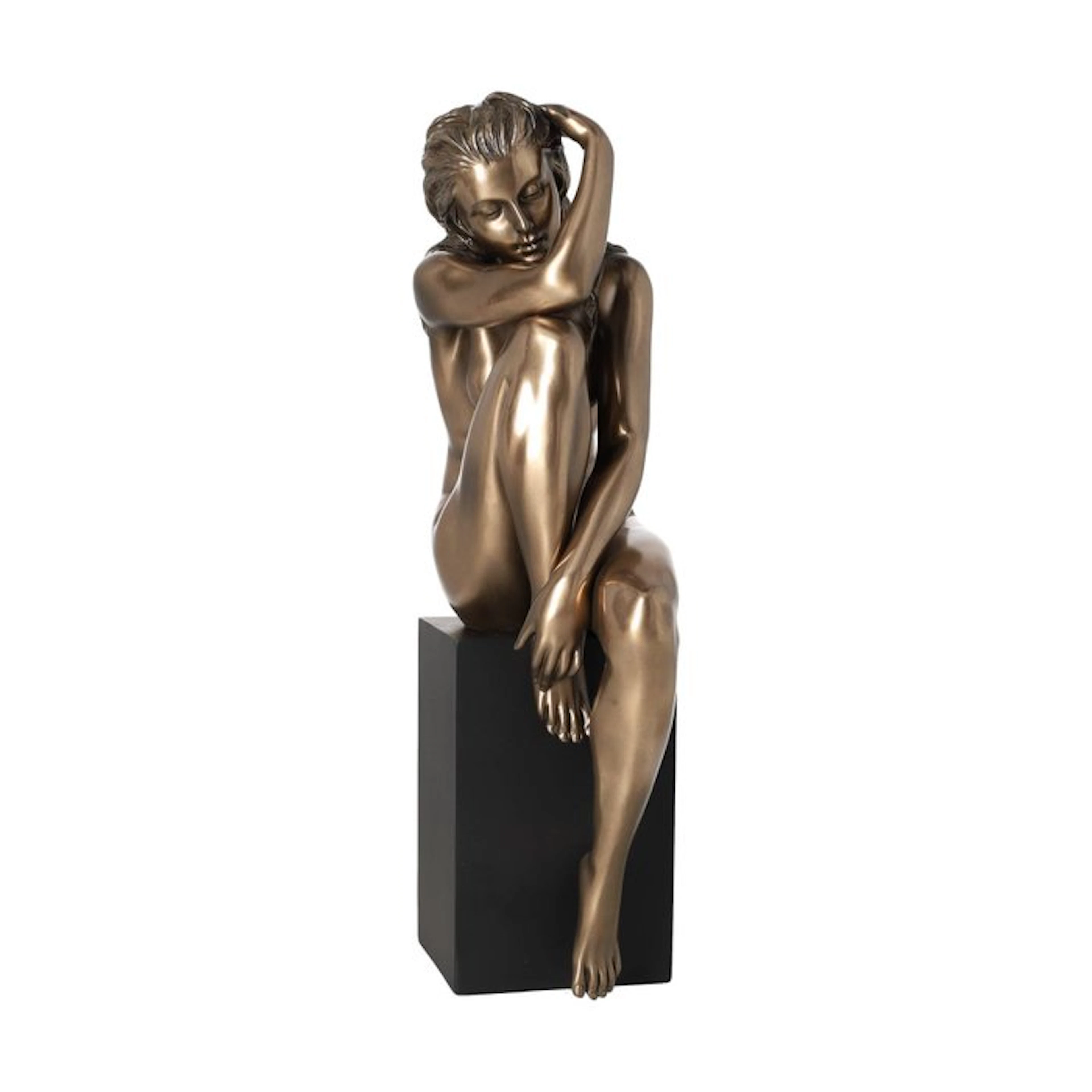 Figurine - Zittende vrouw op sokkel, bronskleurig - Resin