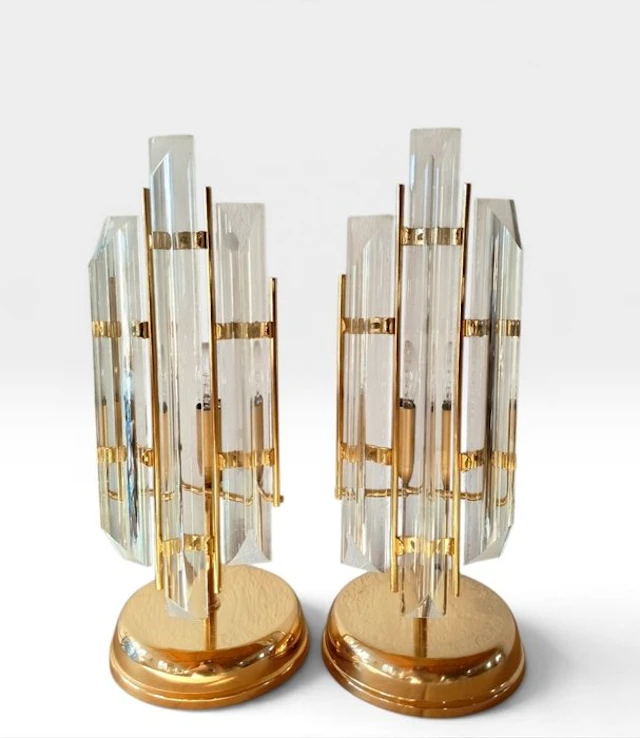 Table lamp (2) - golden metal, crystal
