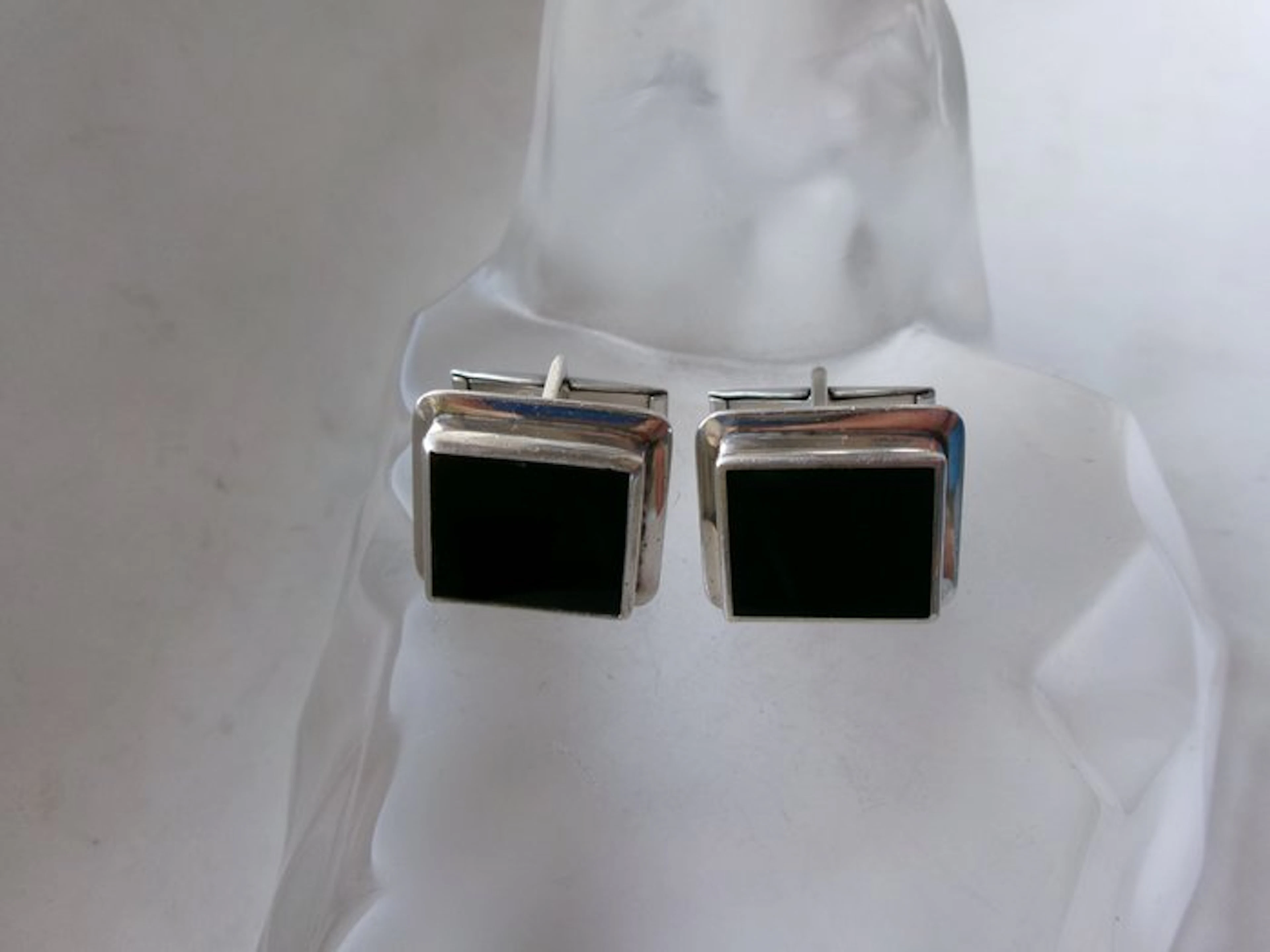 Silver, Onyx - Cufflinks - Art Deco