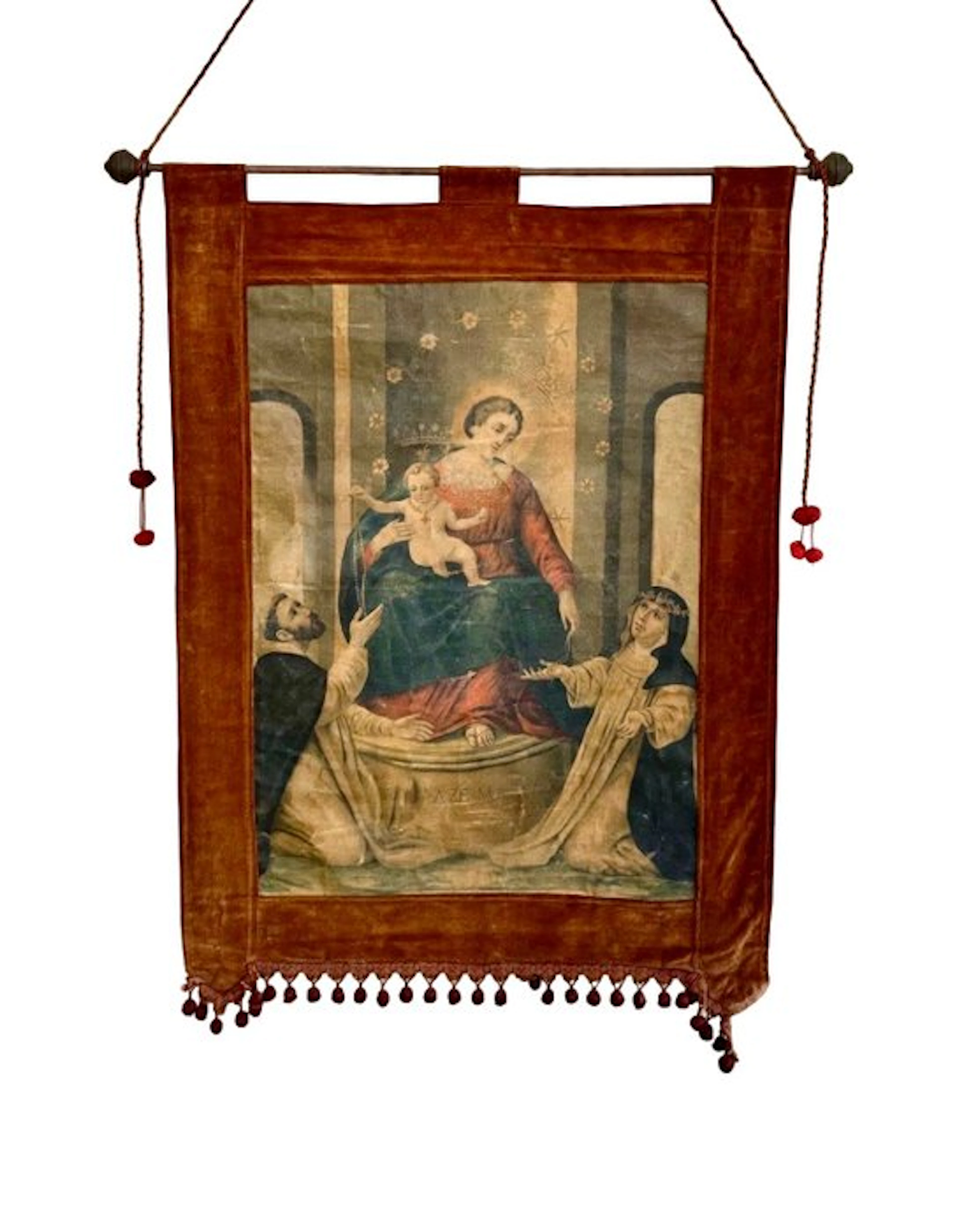 Our Lady of the Rosary of Pompeii - 96 x 66 cm - Tapestry - Antique Banner
