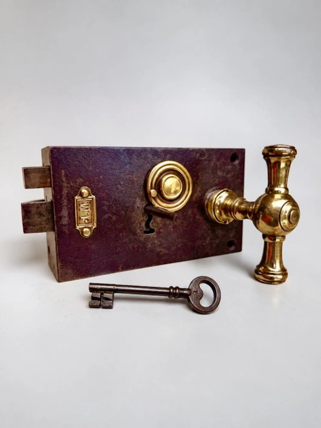 1880s Original - Lock and key Victorian - James Morrison Brass Mfg.