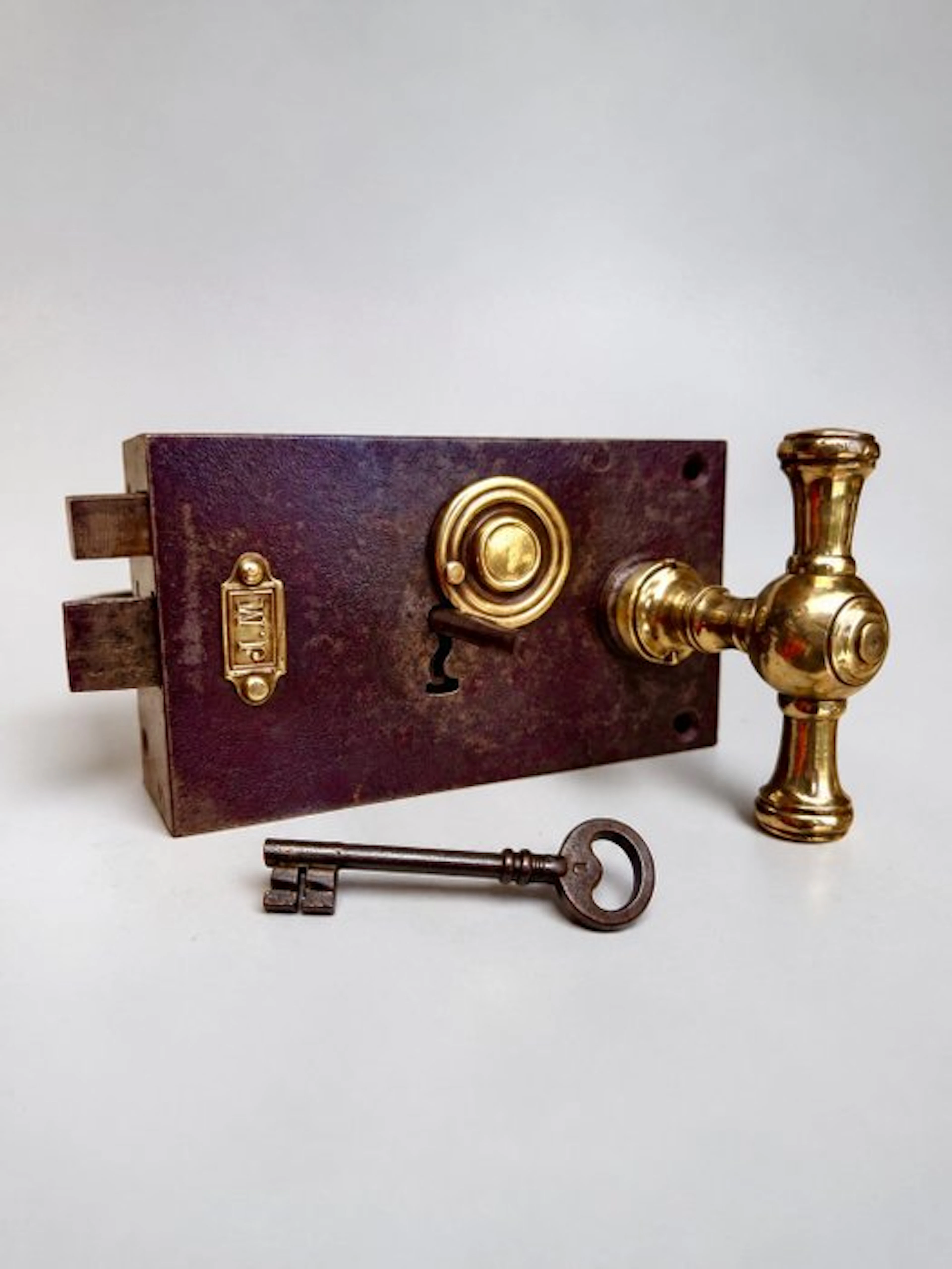 1880s Original - Lock and key Victorian - James Morrison Brass Mfg.