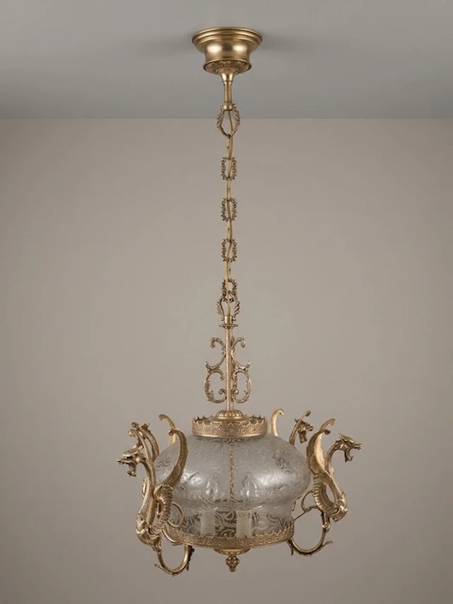 Hanging lamp - acid-etched glass - Eclectic Chandelier