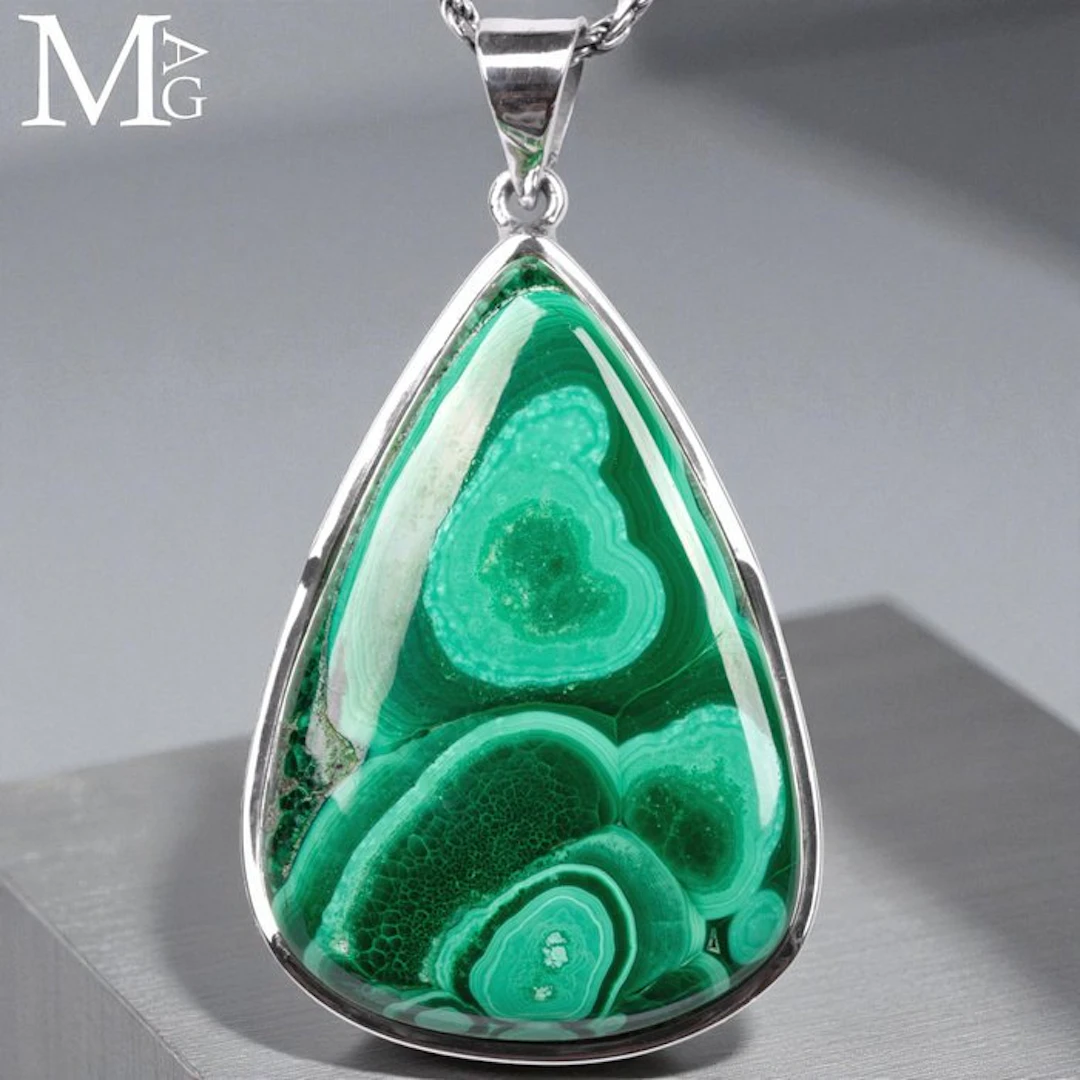 Sterling Silver Pendant with Unique Malachite Gem...