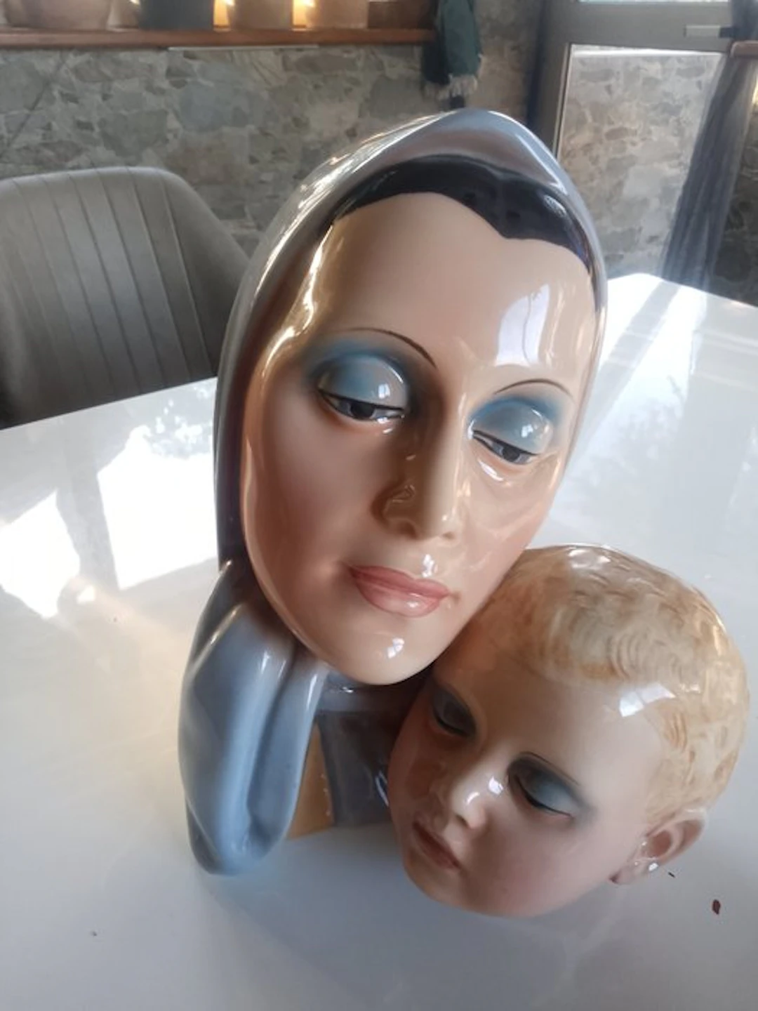 Giovanni Ronzan - Sculpture, Volto di donna con bambino - 26 cm -