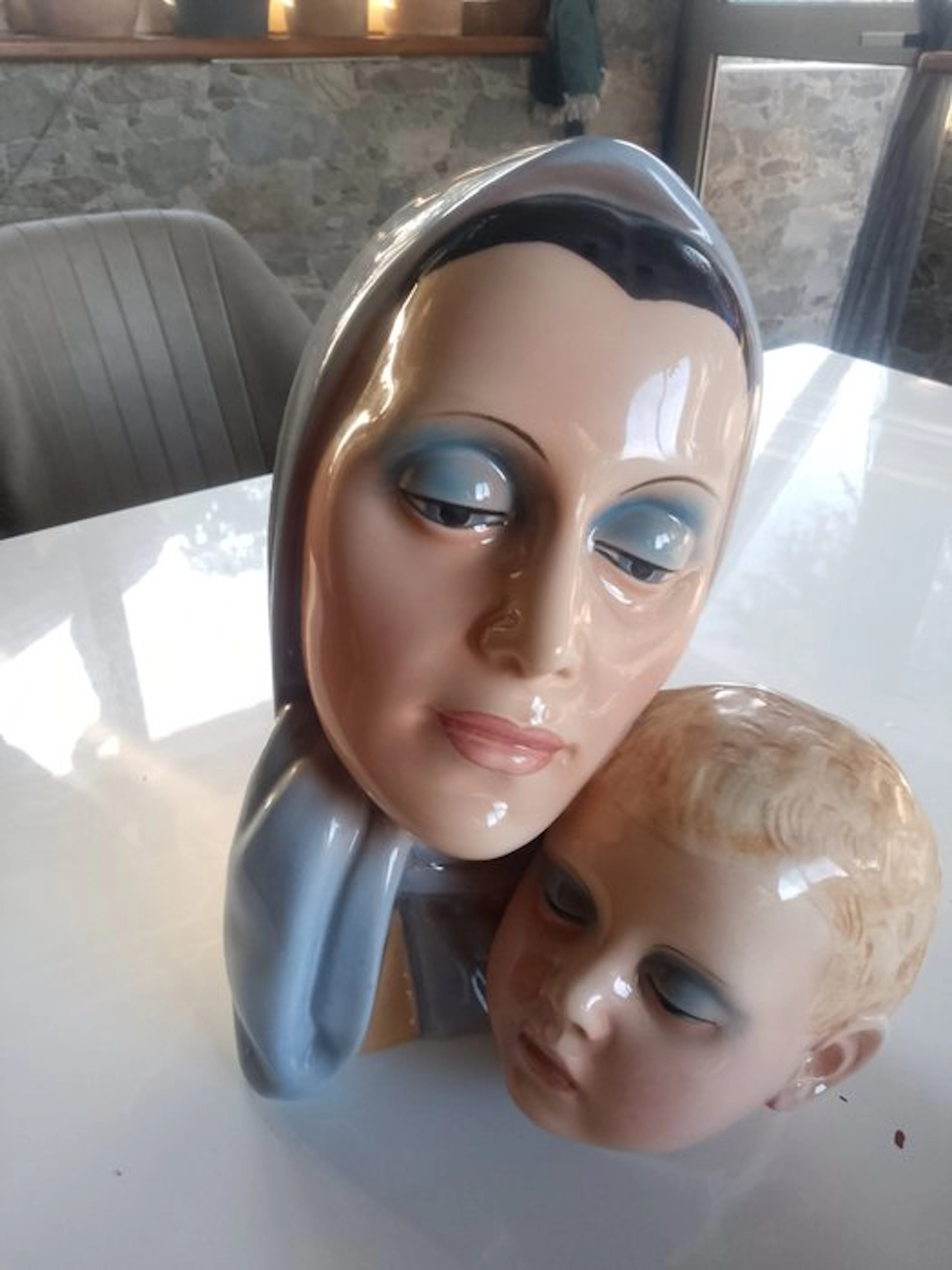 Giovanni Ronzan - Sculpture, Volto di donna con bambino - 26 cm -
