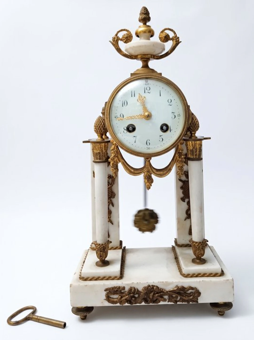 Table clock, Portico clock - Antique Alabaster, Brass, Bronze - 1850-1900