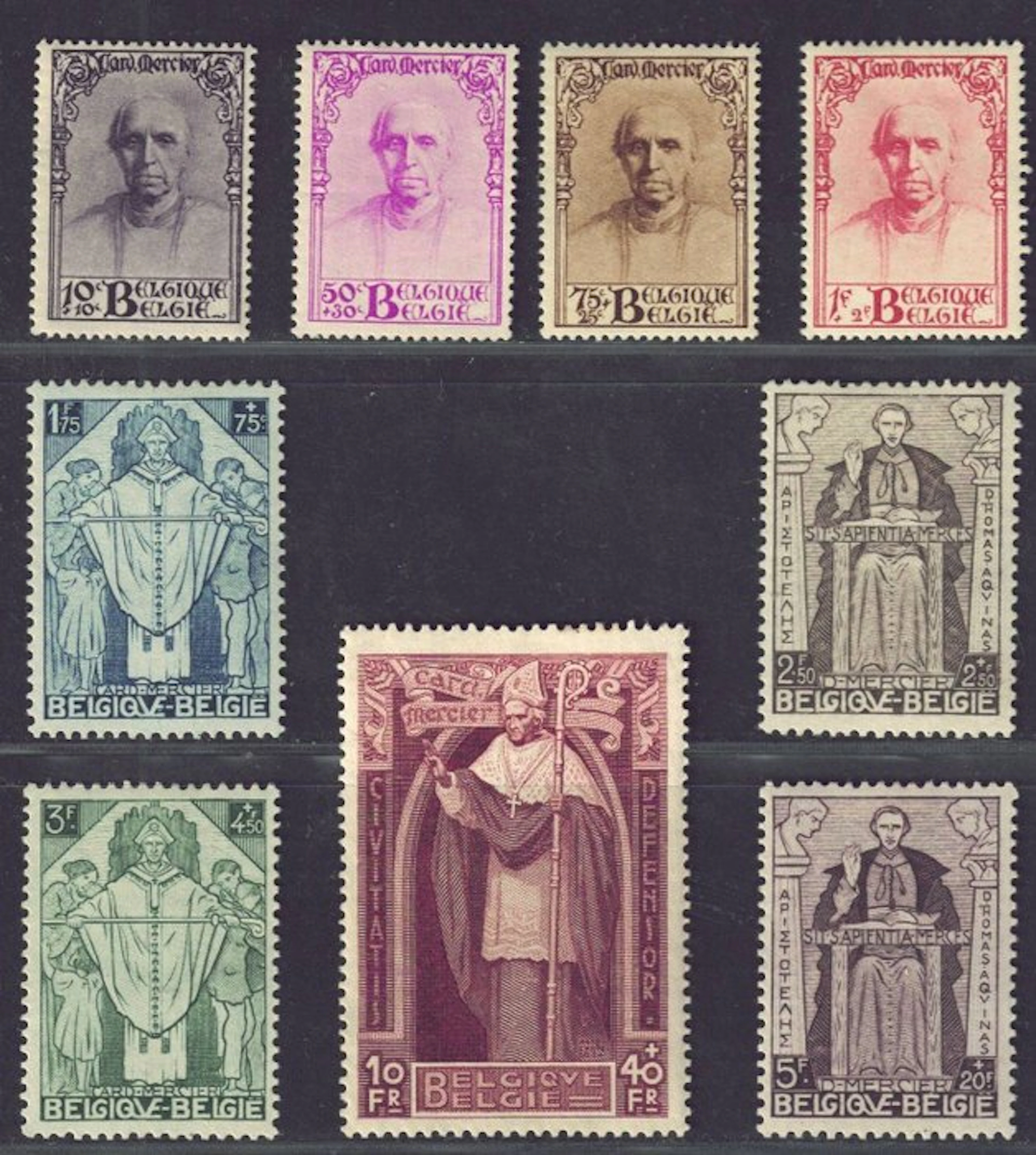 Belgium 1932 - Cardinal Mercier series with an invisible sticker. - OBP 342/350