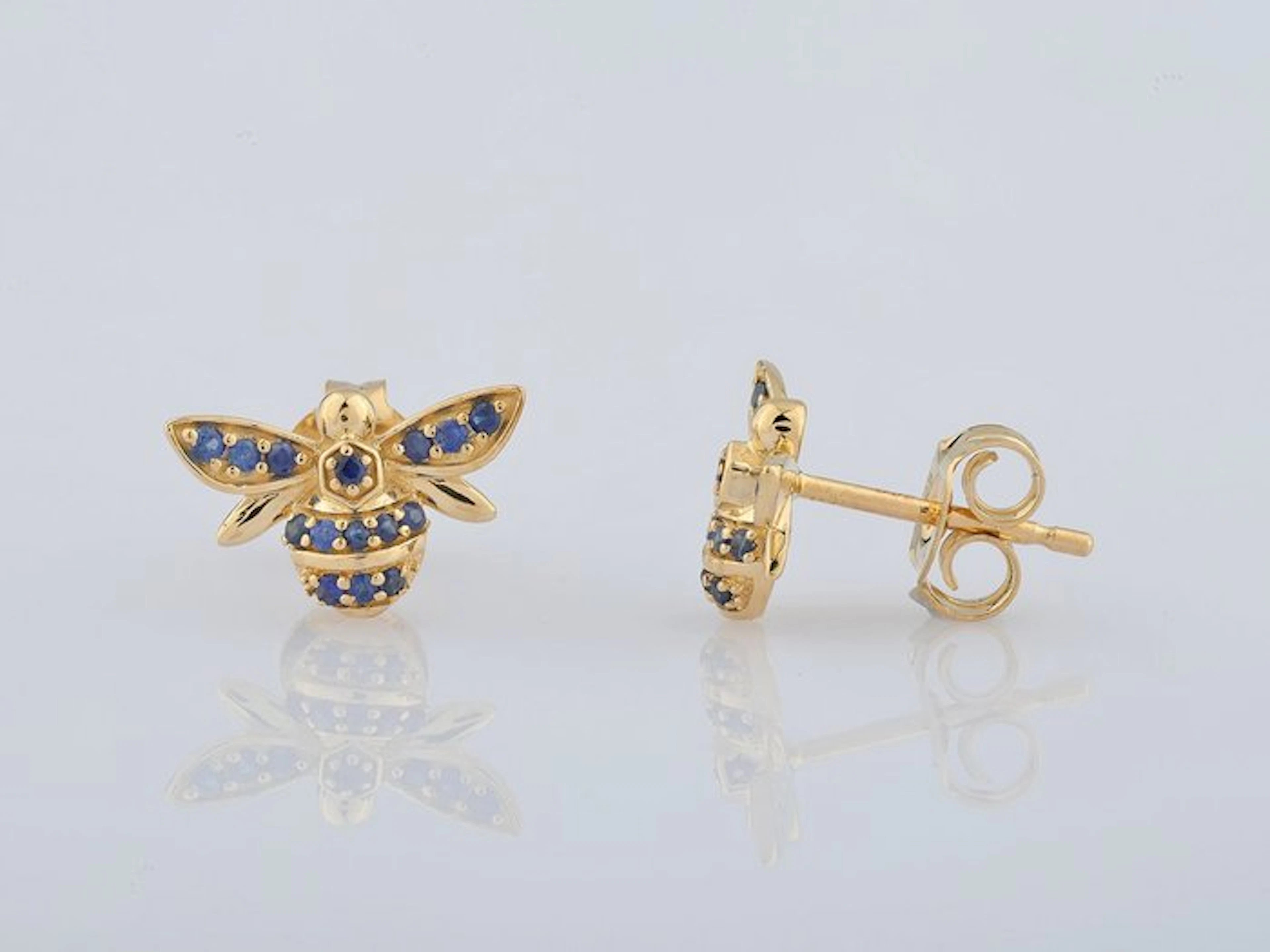 No reserve price - Earrings - 14 kt. Yellow gold - 0.02ct. tw. Sapphire