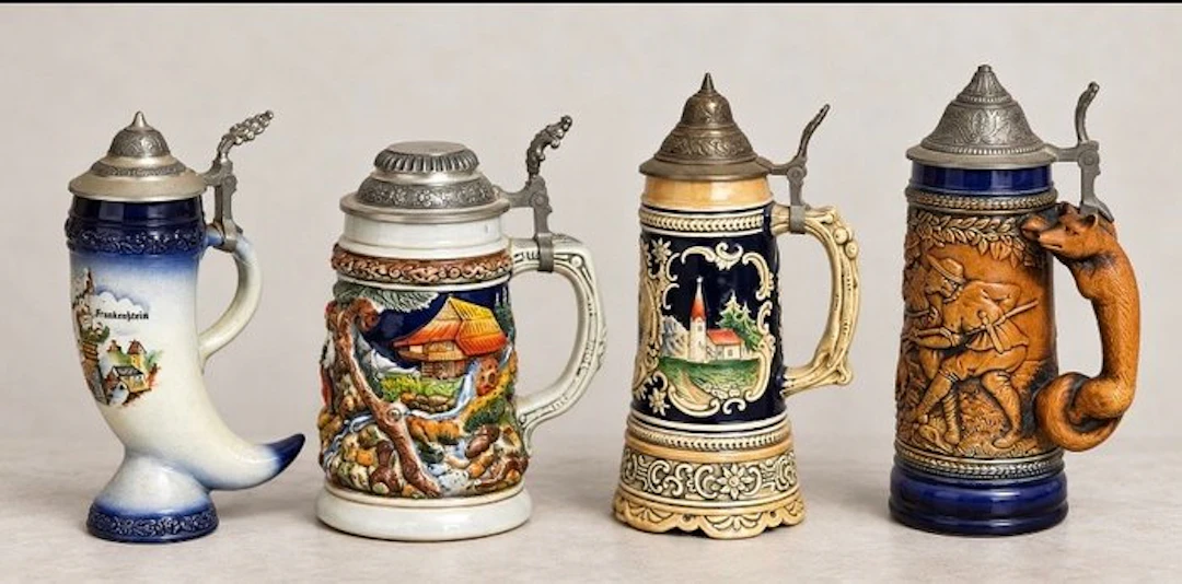 Mug (4) - Porcelain, Tin - Collection of 4 Vintage G