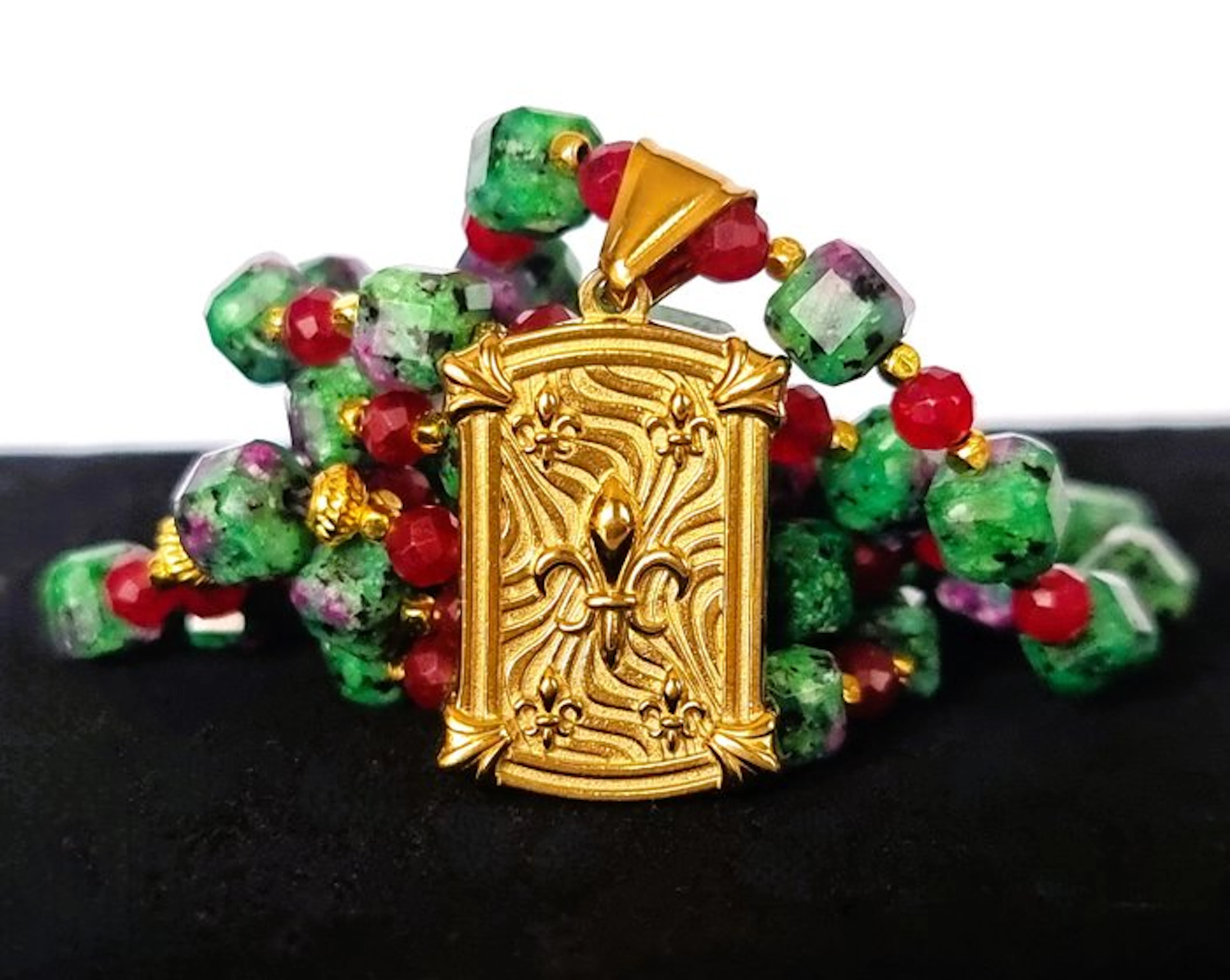 Ruby-Zoisite & Ruby – Necklace of Royalty – Pendant - Fleur-de-lis – Faith