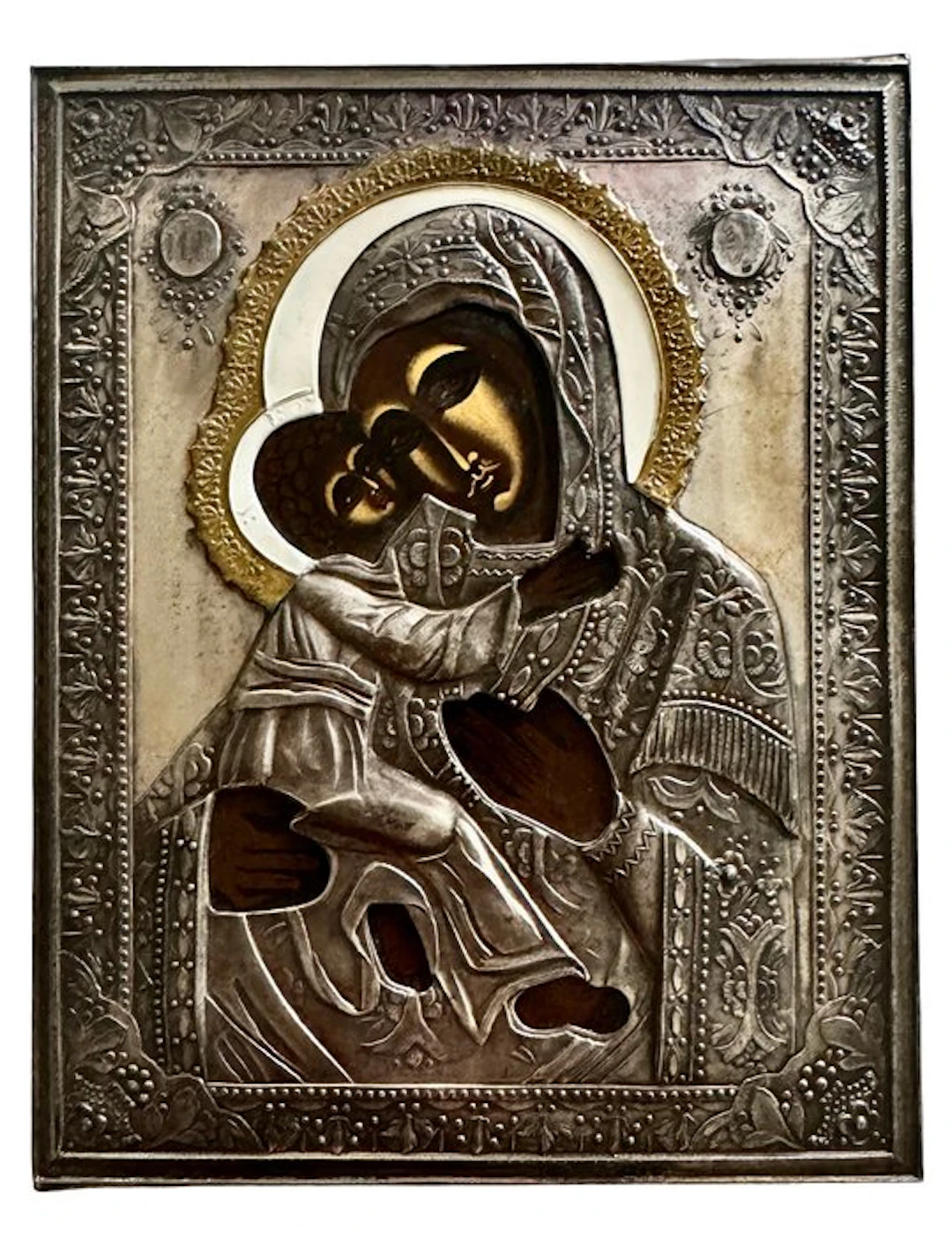 Icon - Mother of God of Vladimir - Wood, Metal