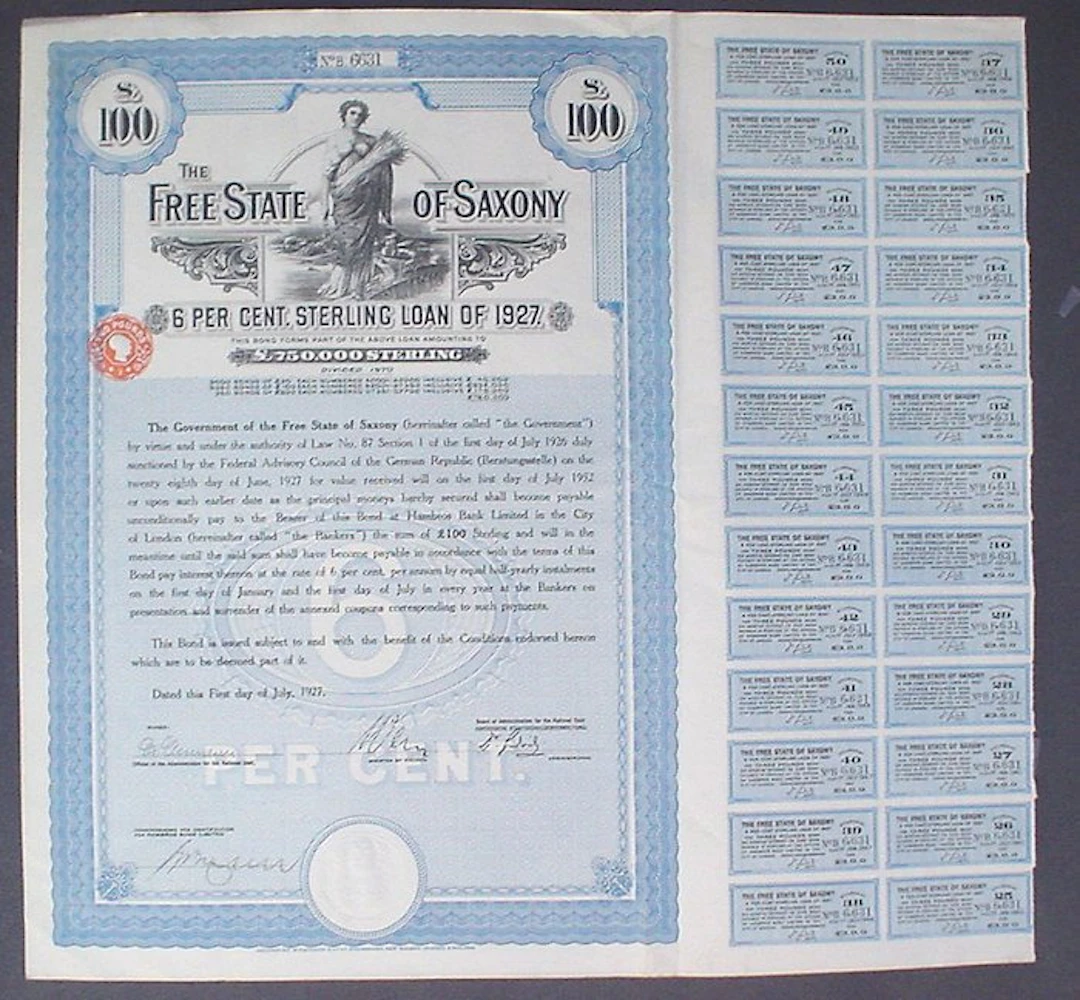Germany. Germany 6% Free State of Saxony Loan of 100 £ to...