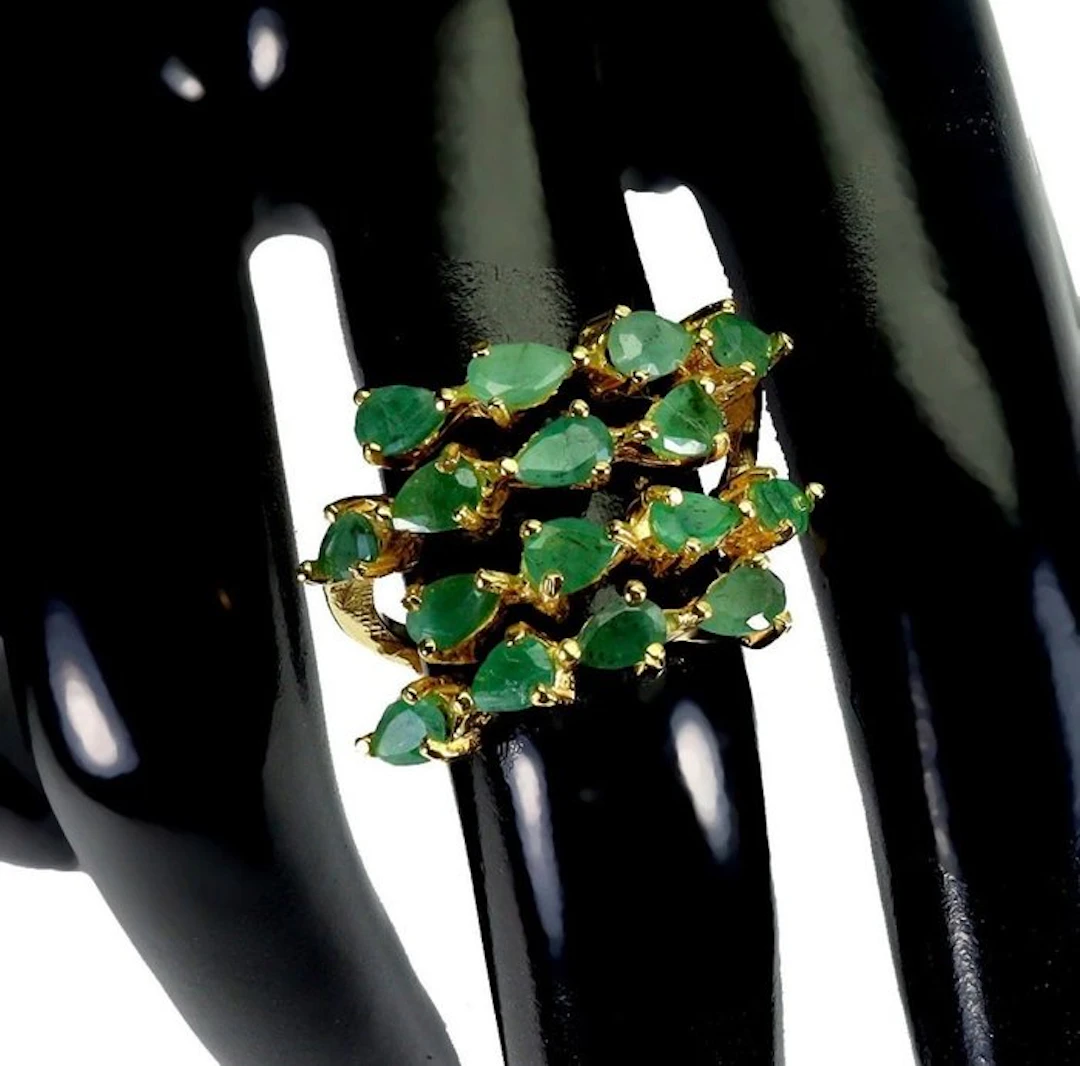 No reserve price - Ring 14K Yellow Gold Plated 925 Sterling Silver Emerald