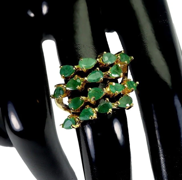 No reserve price - Ring 14K Yellow Gold Plated 925 Sterling Silver Emerald