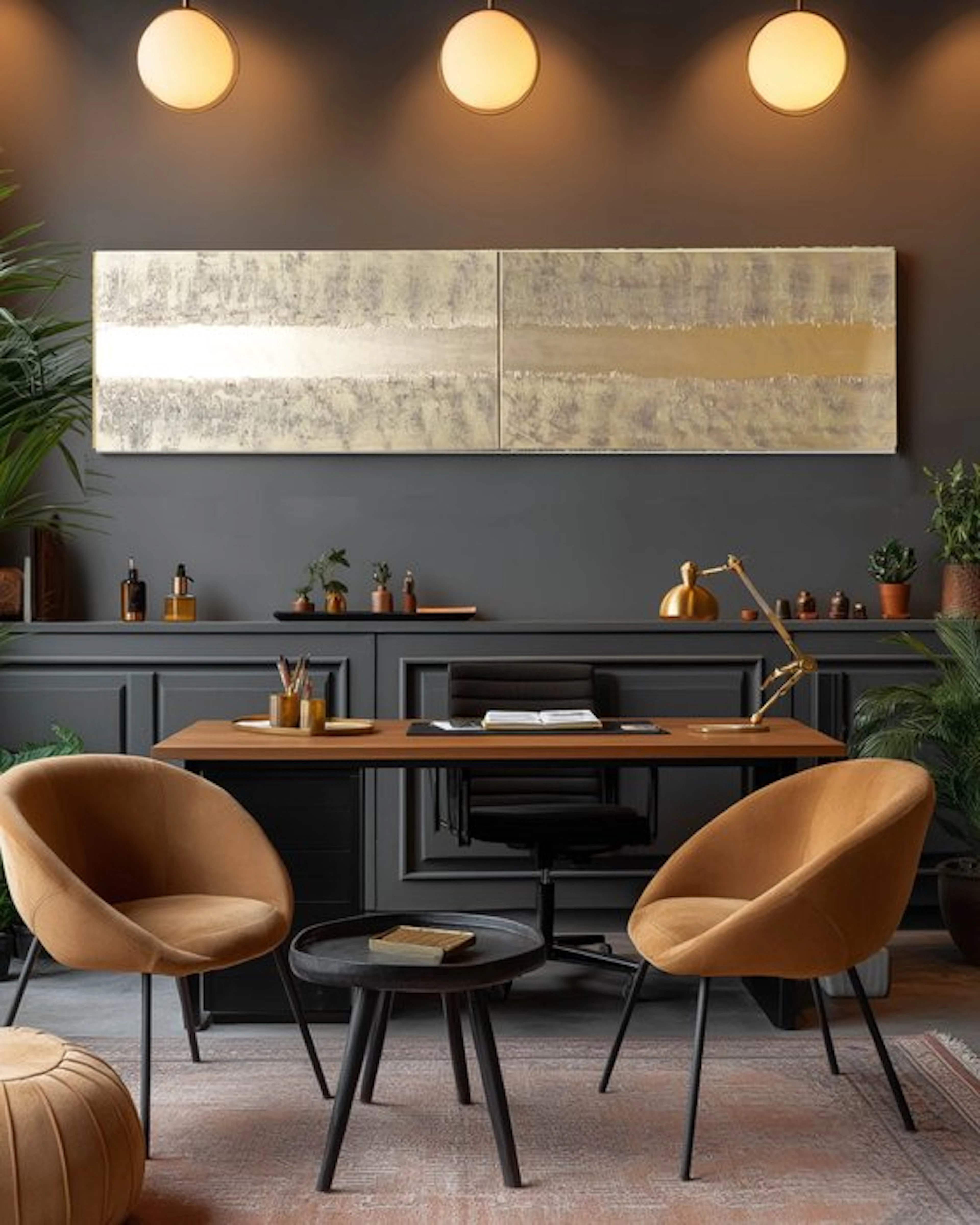 Ksavera - Gold Abstract paintings A1450 - textured diptych 200cm