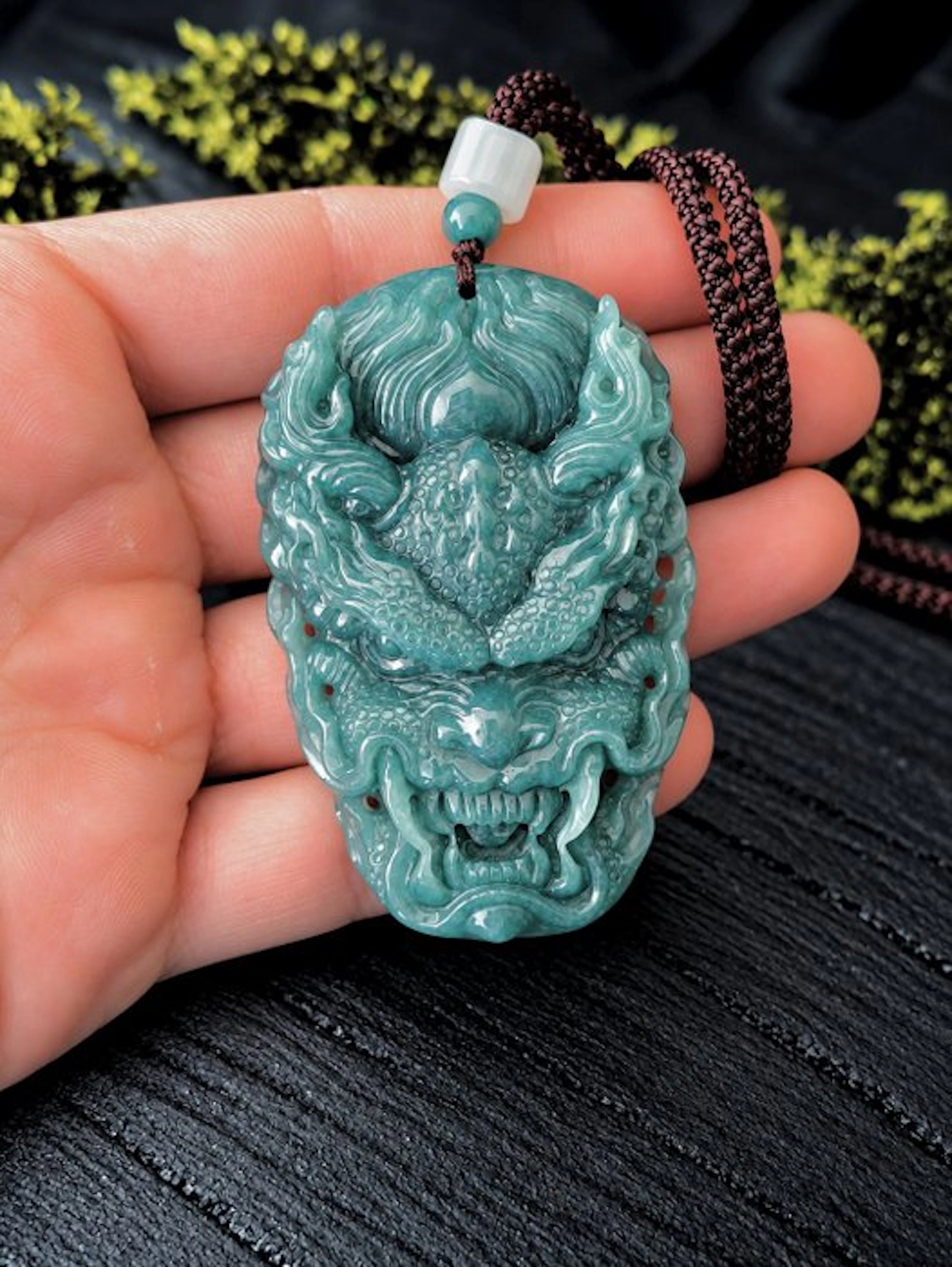 Certified Jadeite Pendant Jade Dragon Engraving- 50.02 g - (1)