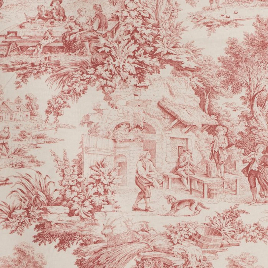 AA003 - Toile de Jouy Fabric in Bordeaux Red - 100% Cotton