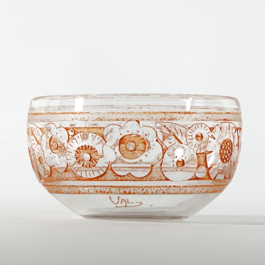 Verrerie d'Art de Lorraine - Platter - crystal glass - Acid-etched floral decor
