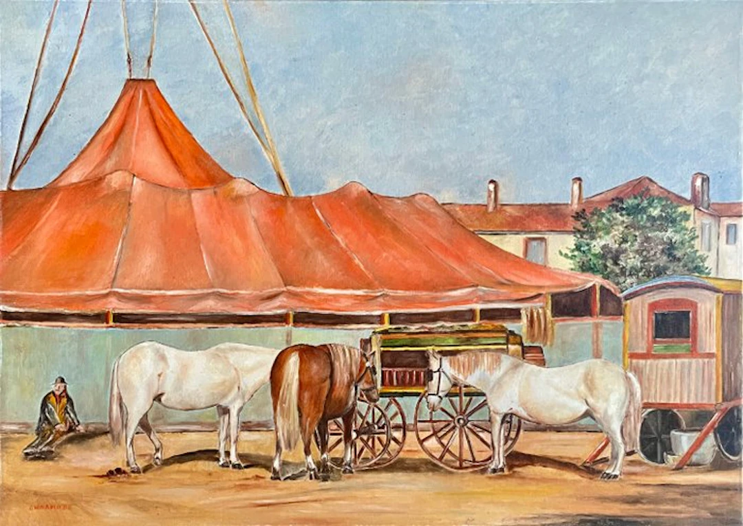 Italian school (XX) - Les chevaux au chapiteau de cirque