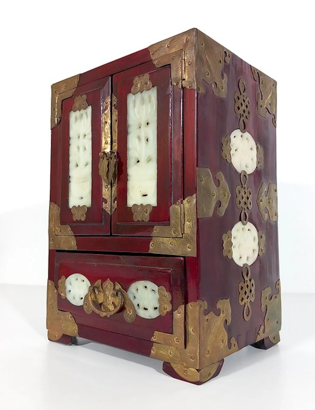 Jewellery box - Wood, Giada, Brass - vintage artistic cabinet