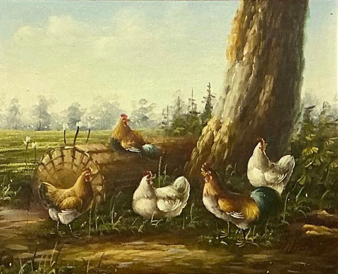 German school (XX), signed "Horn" - Gefiederte Gesellschaft - ländliche Idylle