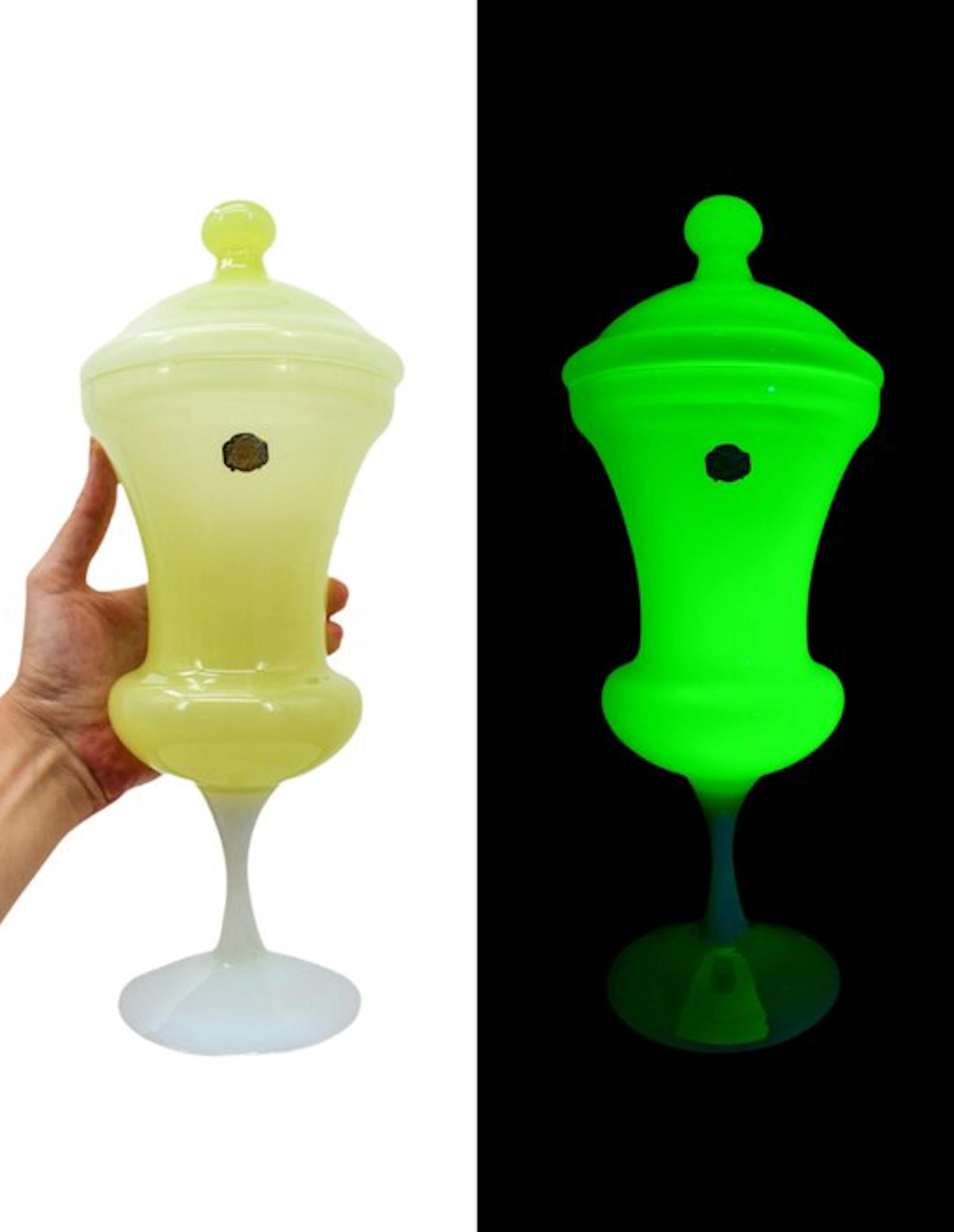 Delprete - Grand pot couvert sur pied - Box - Uranium glass