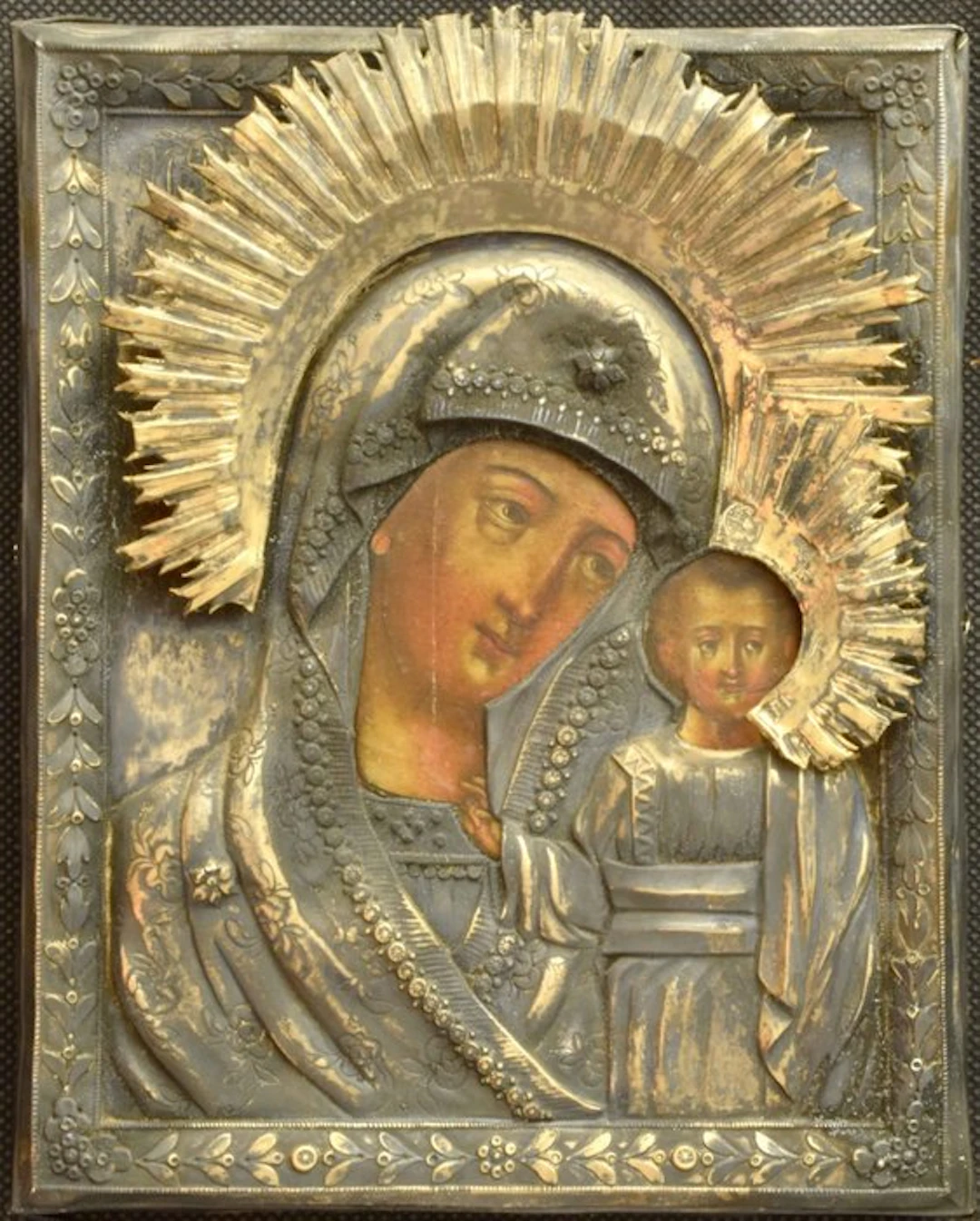 Icon - Mother of God of Kazan - .875 (84 Zolotniki) silver - 1842 Kaluga