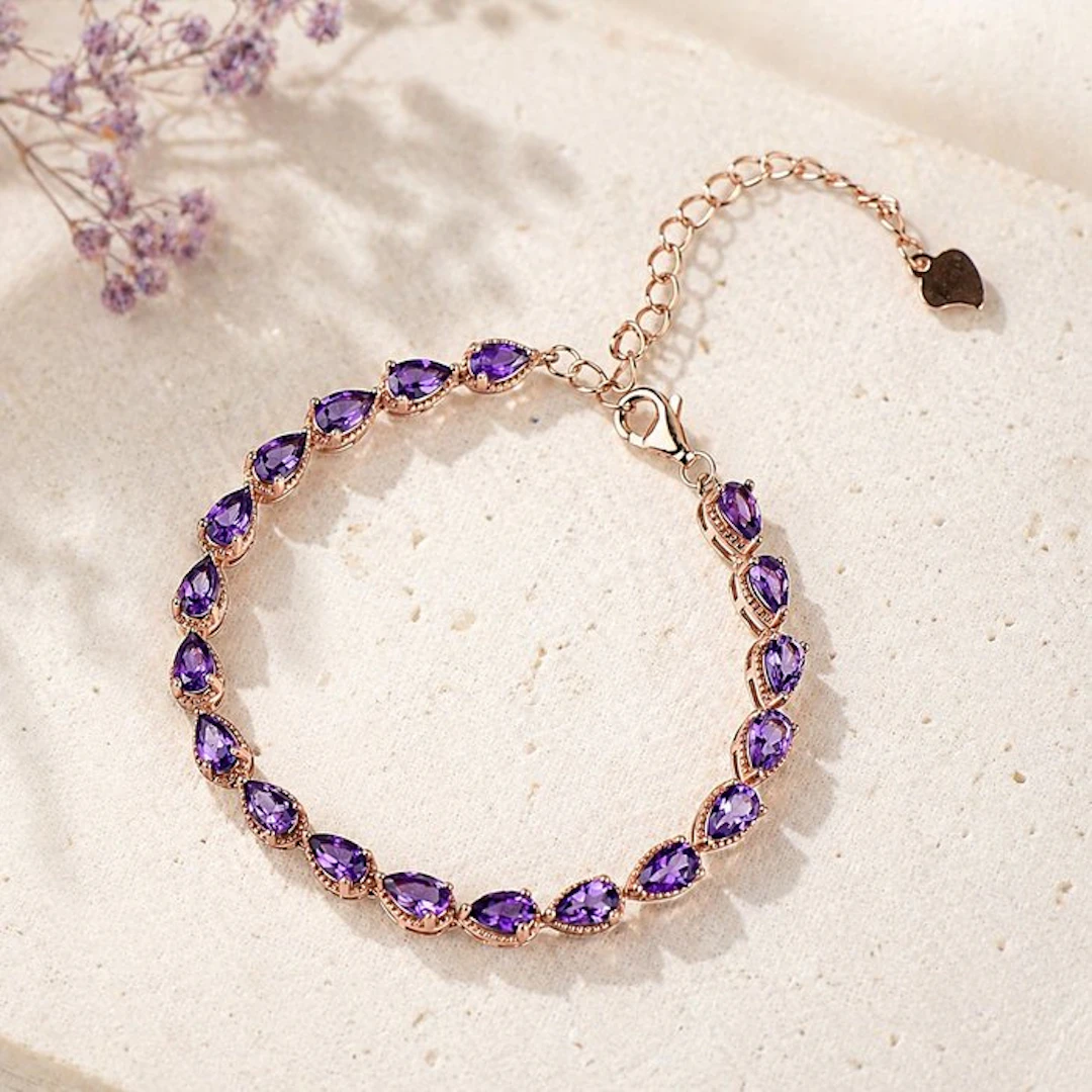 No reserve price - Bracelet Silver - Amethyst - Certified