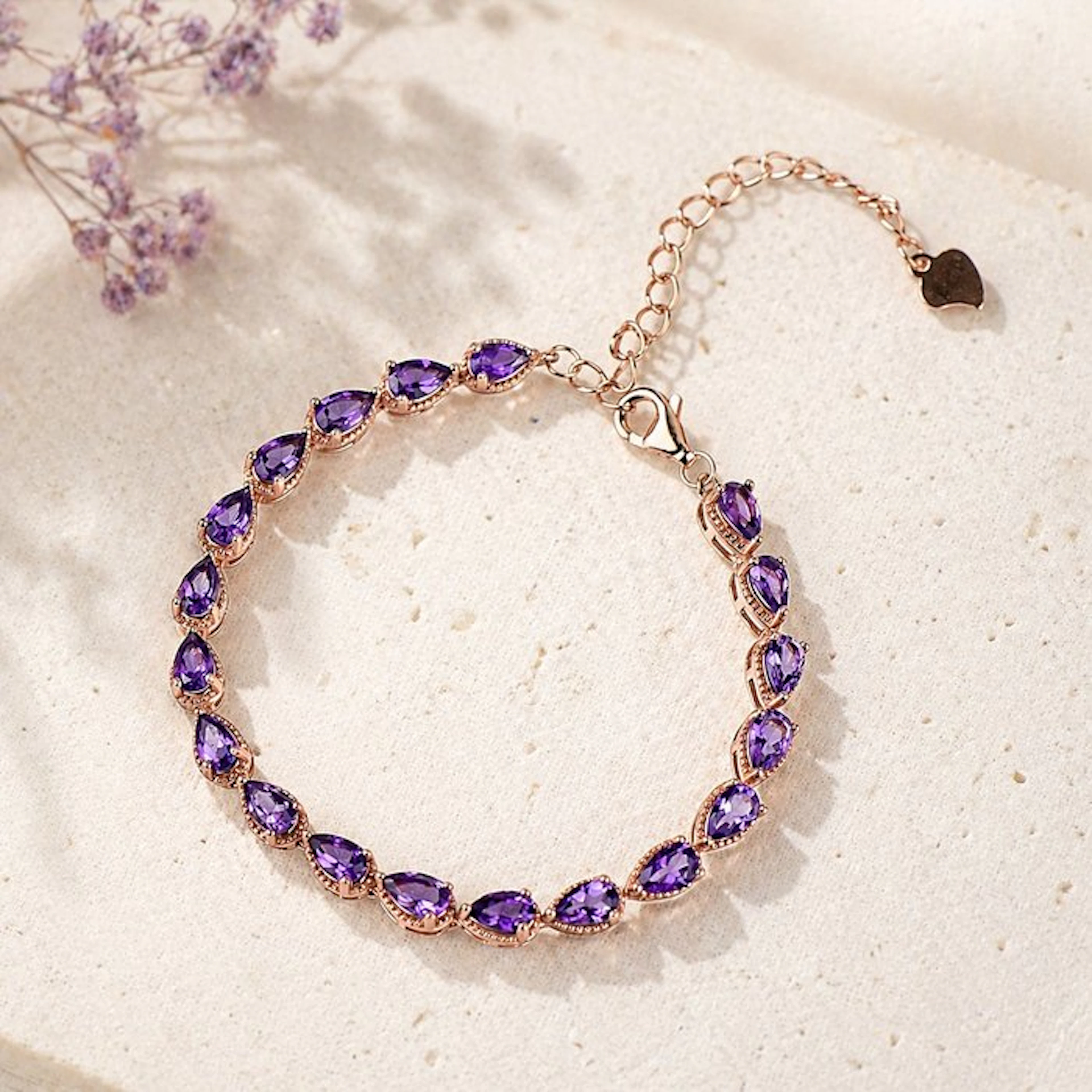 No reserve price - Bracelet Silver - Amethyst - Certified