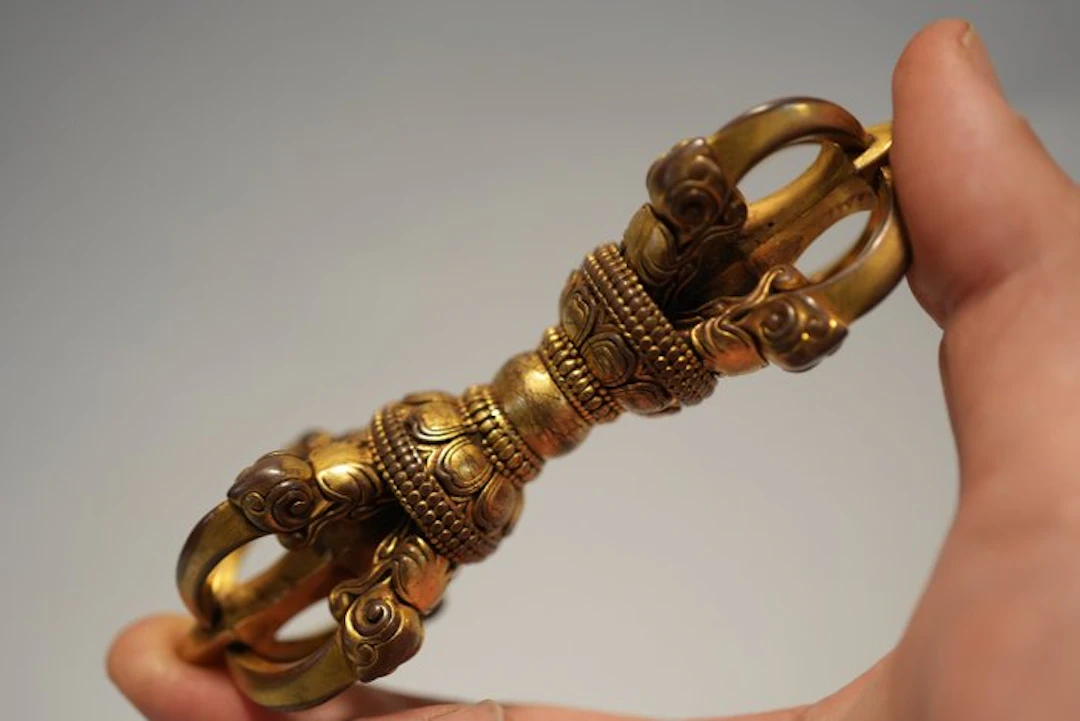 20th Century Gilt-Bronze Ritual Vajra with Lotus Decoration
