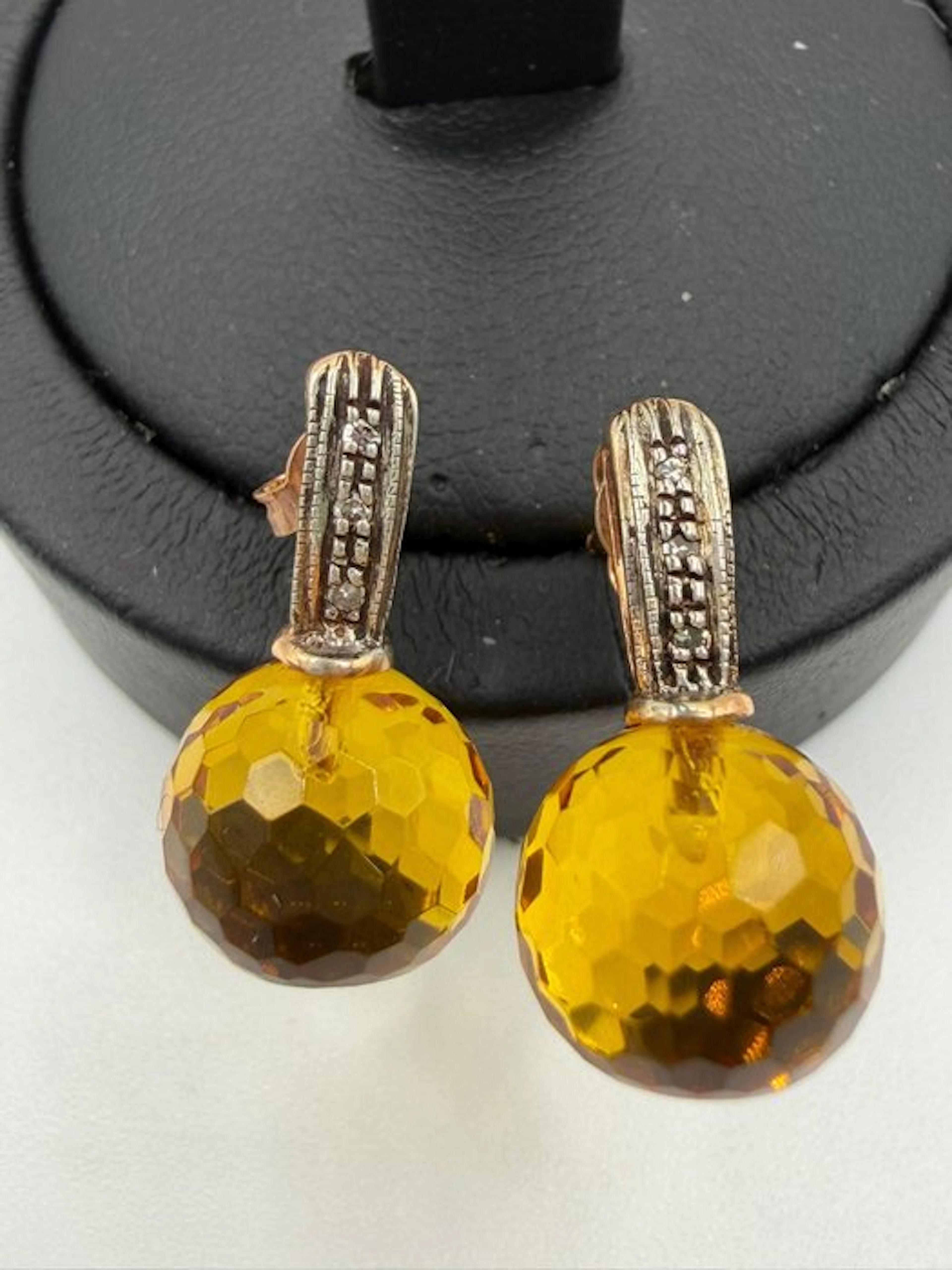 No reserve price - Earrings - 9 kt. Silver, Rose gold Topaz - Diamond