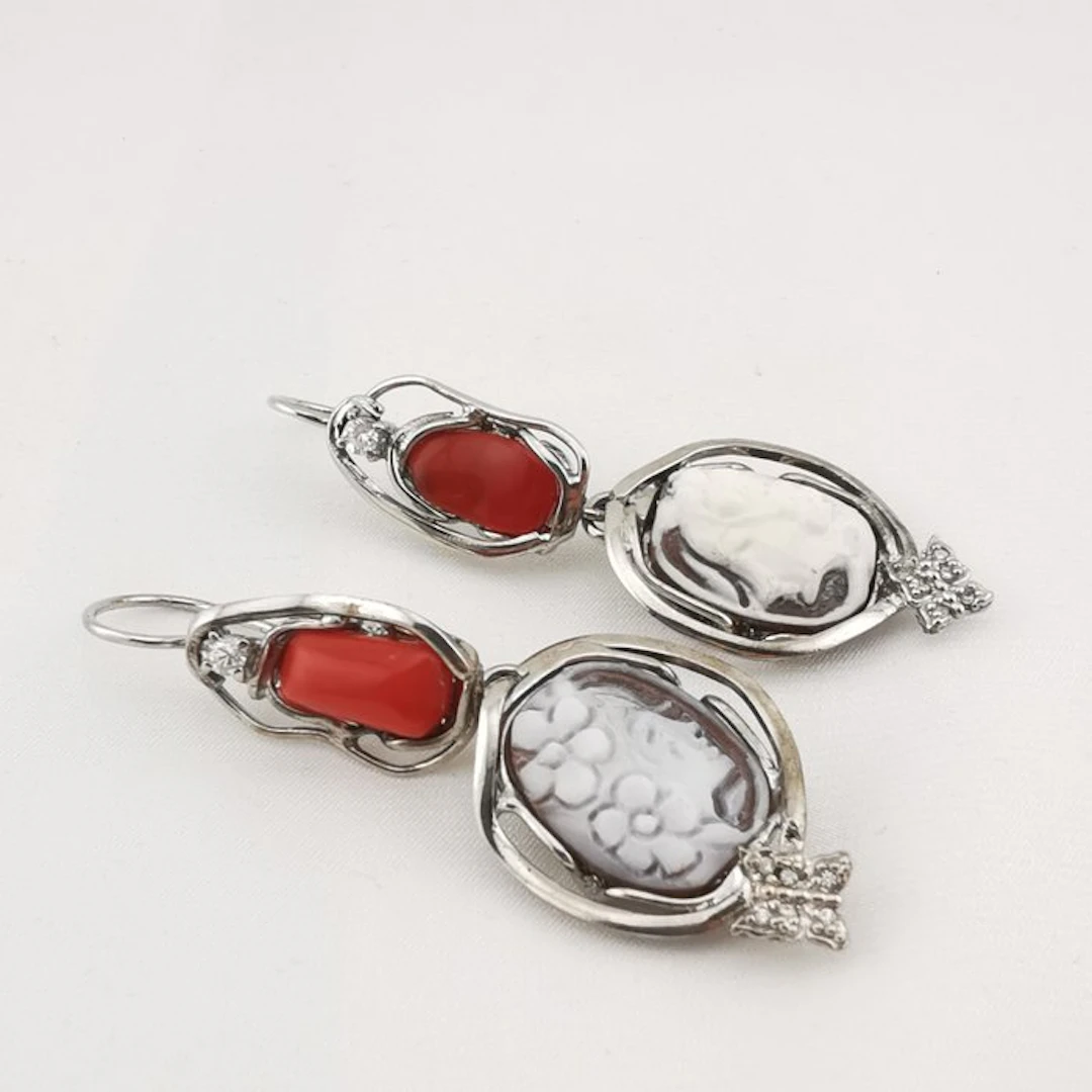 Coral - Sterling Silver 925 - Earrings - Italian craftsmanship